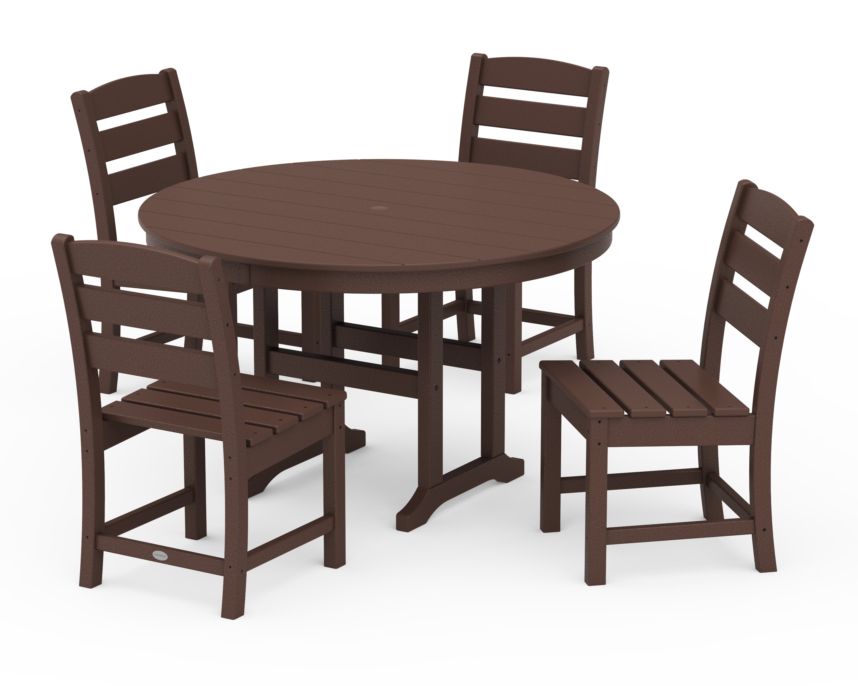 POLYWOOD Lakeside 5-Piece Round Farmhouse Side Chair Dining Set in Mahogany