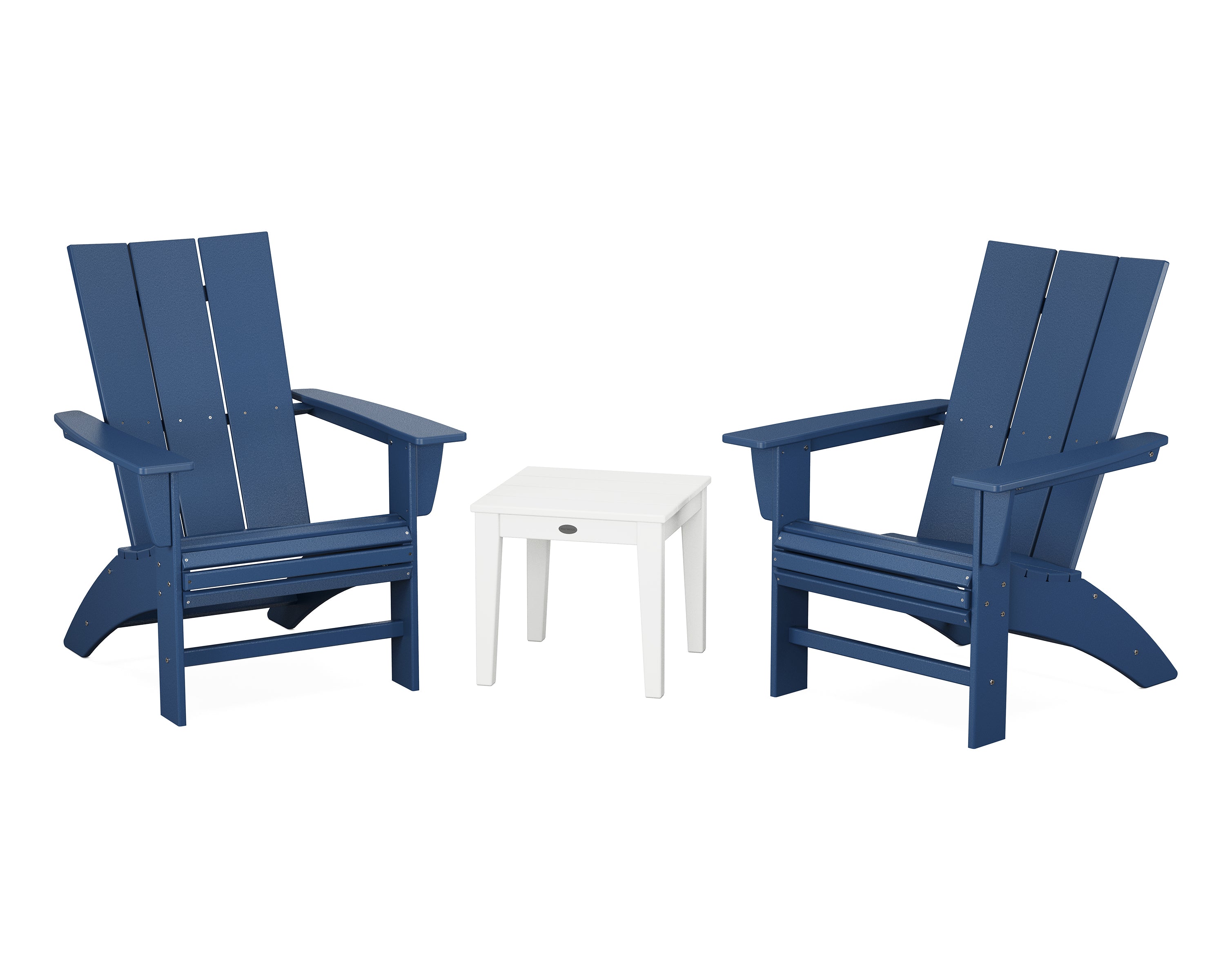 POLYWOOD Modern 3-Piece Curveback Adirondack Set in Navy / White