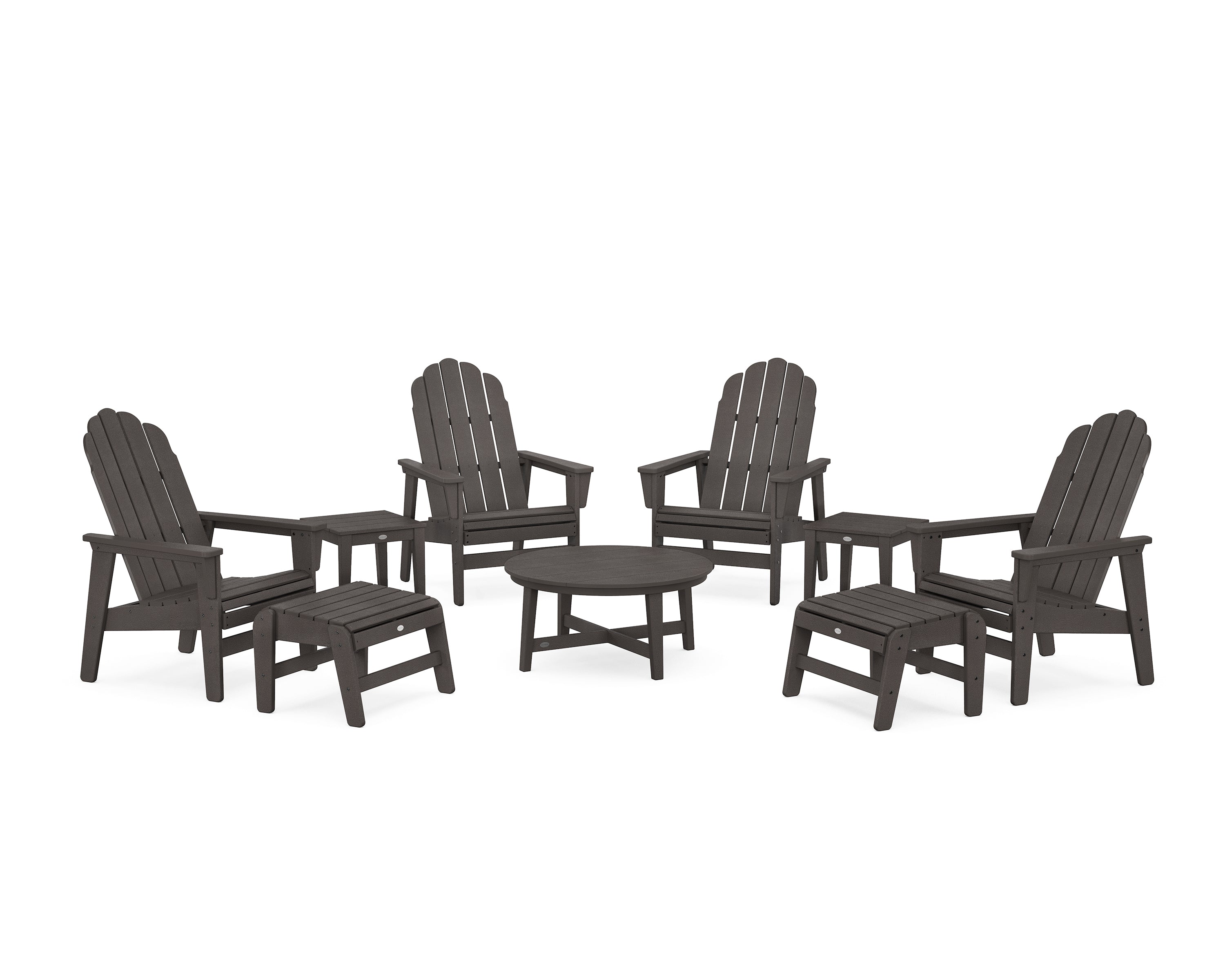 POLYWOOD® Vineyard Grand Upright Adirondack 9-Piece Conversation Set in Vintage Coffee