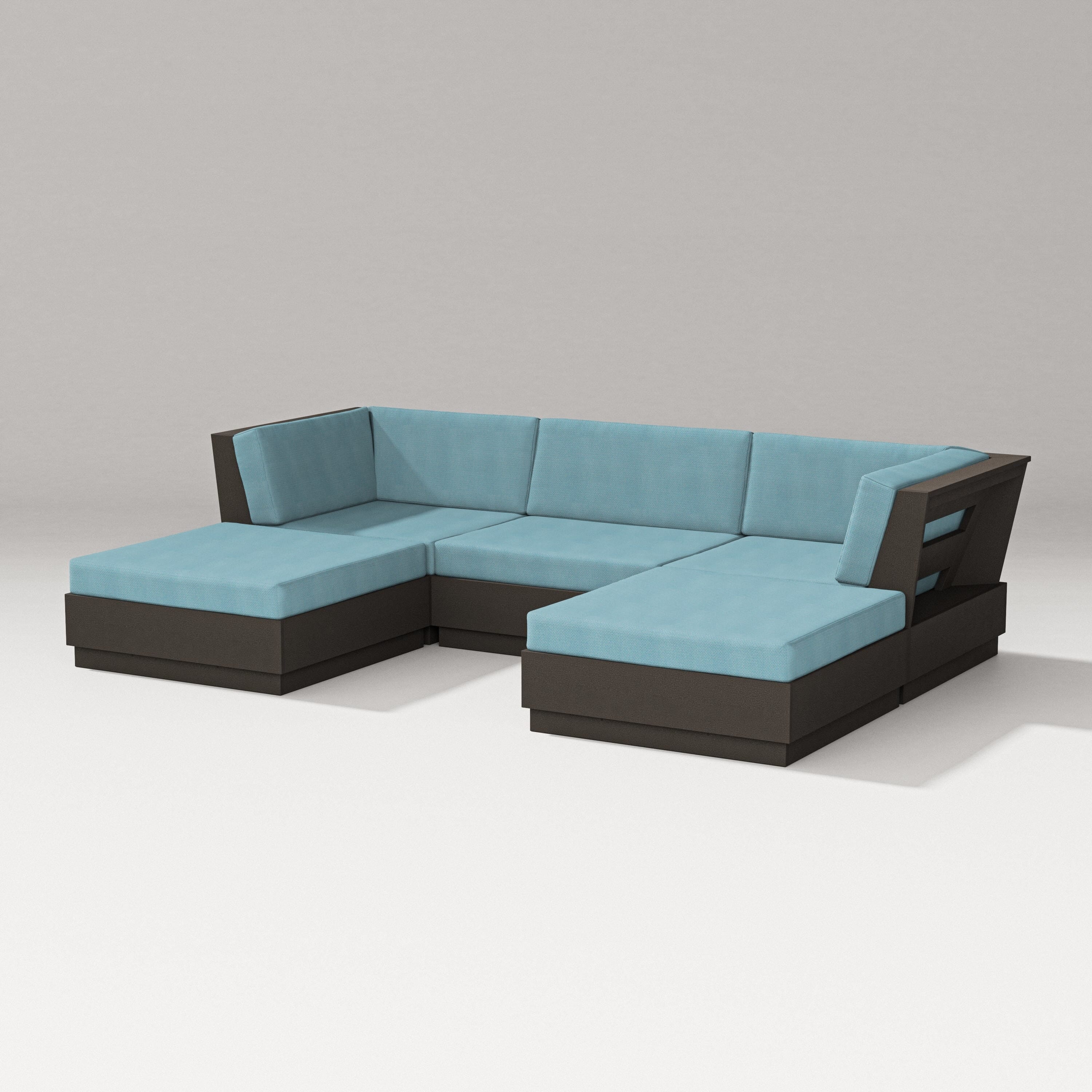 PW Designer Series Elevate Double Chaise Sectional in Vintage Coffee / Lattice Sky Blue