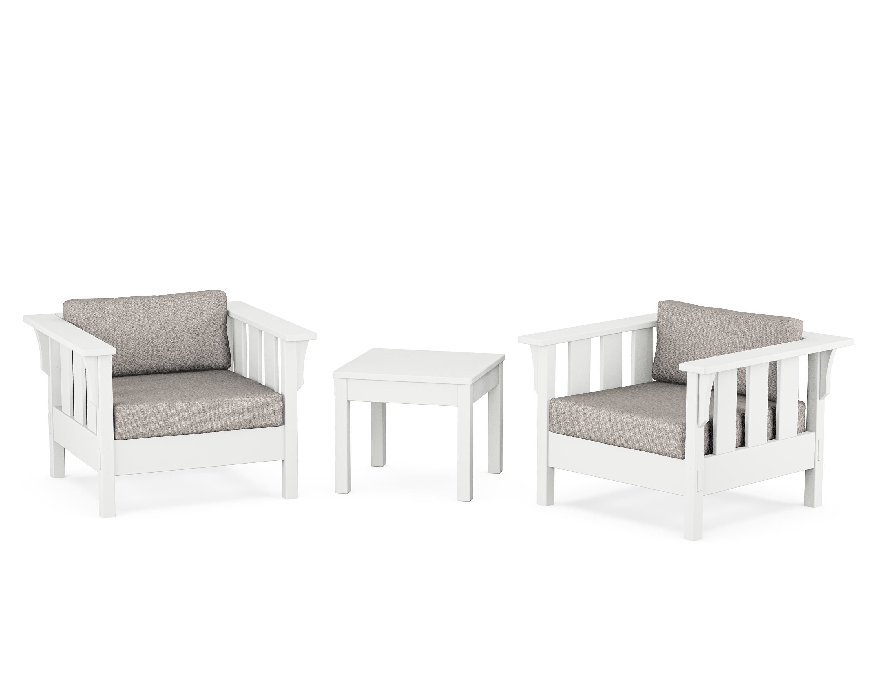 Martha Stewart by POLYWOOD Acadia 3-Piece Deep Seating Set in White / Weathered Tweed