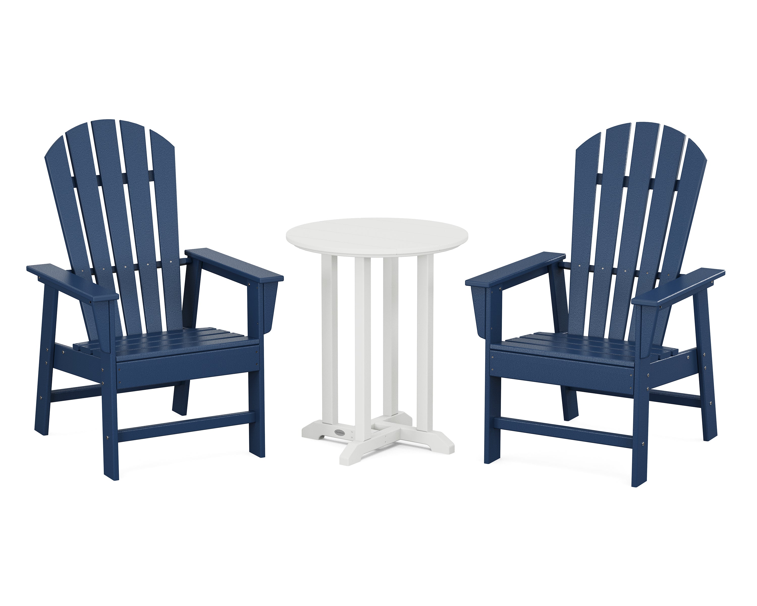 POLYWOOD South Beach 3-Piece Round Farmhouse Bistro Dining Set in Navy / White