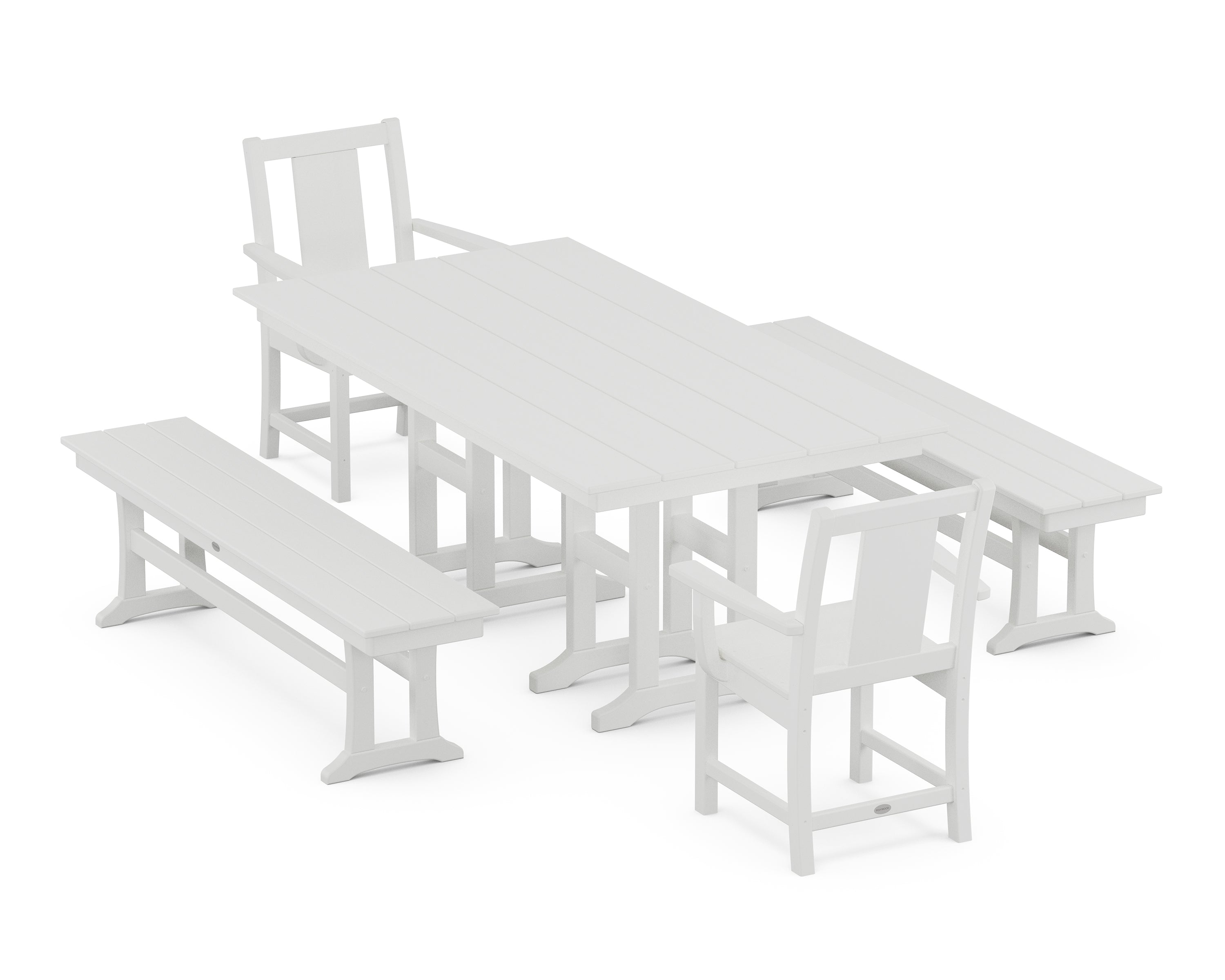 POLYWOOD Prairie 5-Piece Farmhouse Dining Set with Benches in White
