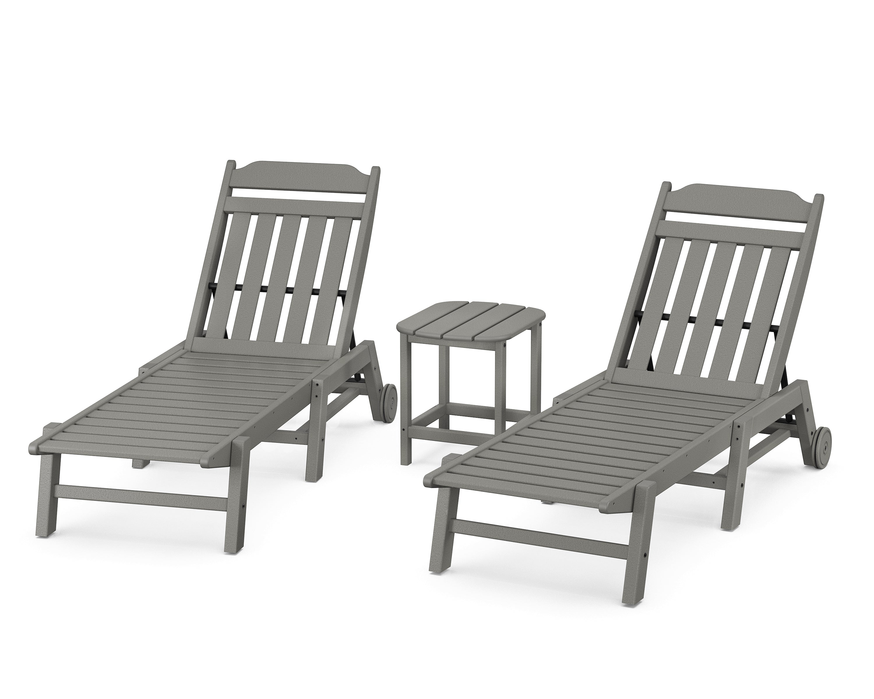 Country Living Cottage 3-Piece Chaise Set with Wheels in Slate Grey