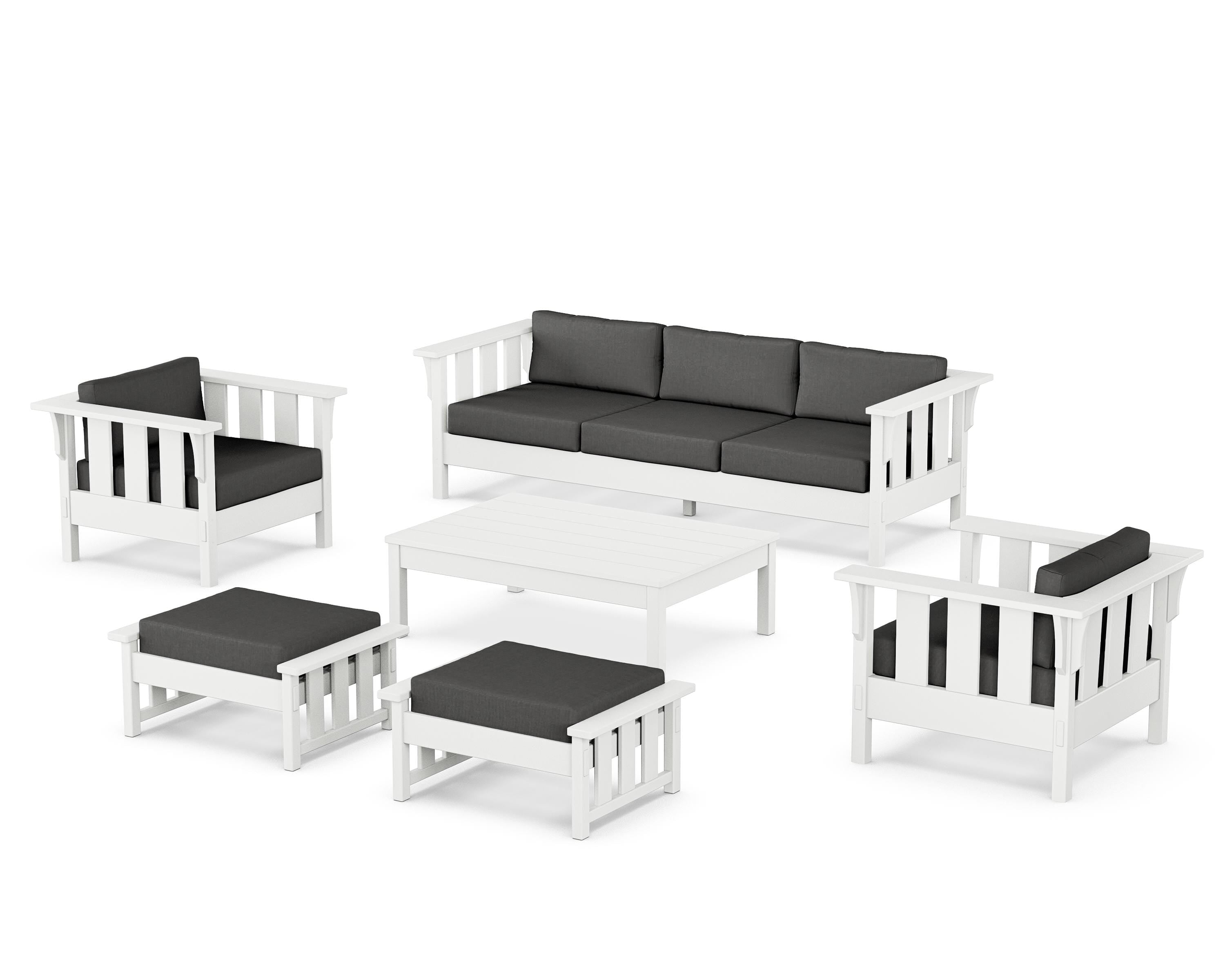 Martha Stewart by POLYWOOD Acadia 6-Piece Lounge Sofa Set in White / Spectrum Carbon