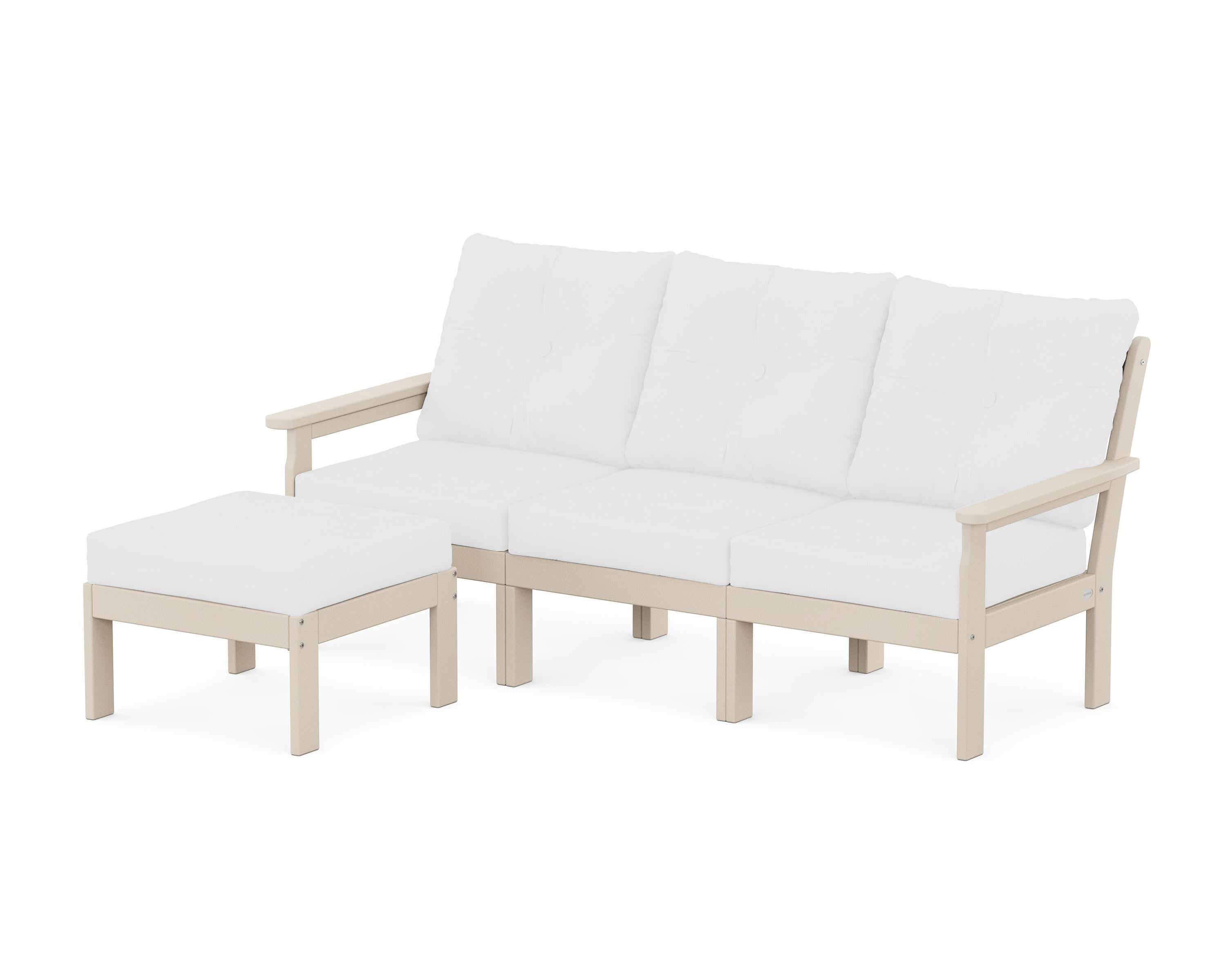 POLYWOOD Vineyard 4-Piece Sectional with Ottoman in Sand / Natural