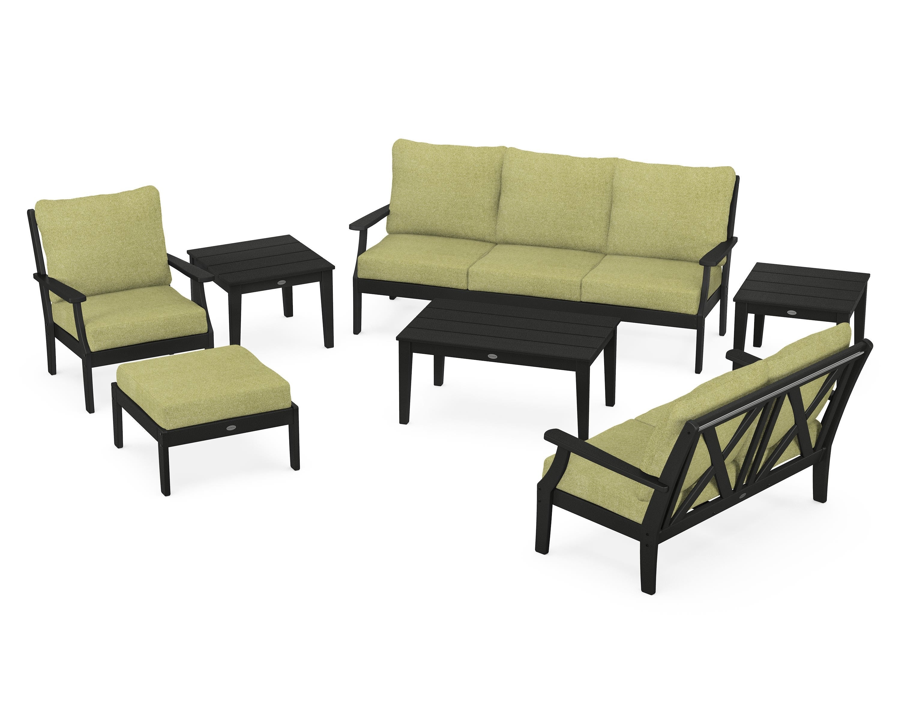 POLYWOOD Braxton 7-Piece Deep Seating Set in Black / Chartreuse Boucle