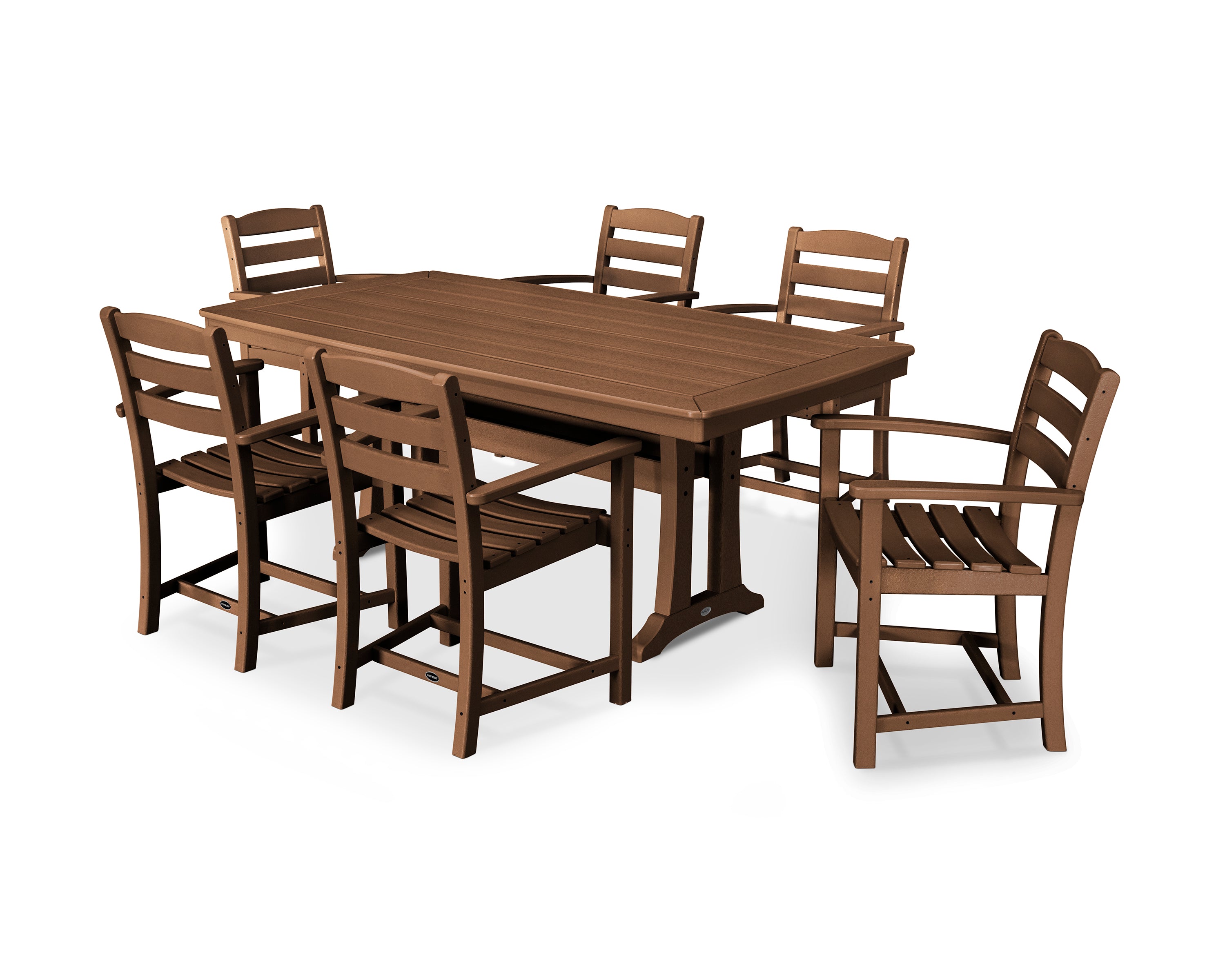 POLYWOOD La Casa Café 7-Piece Arm Chair Dining Set with Trestle Legs in Teak