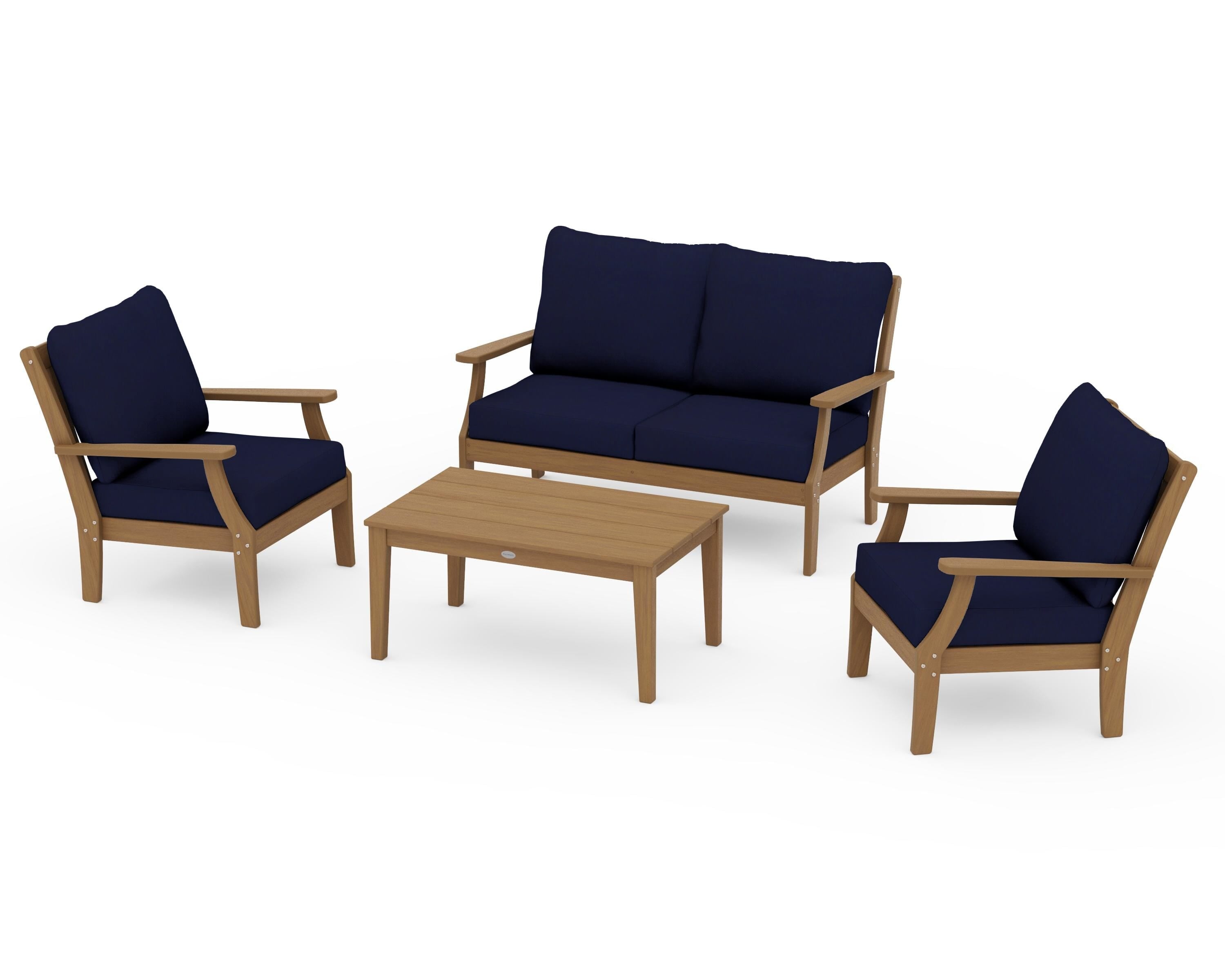 POLYWOOD Braxton 4-Piece Deep Seating Chair Set in Natural / Navy