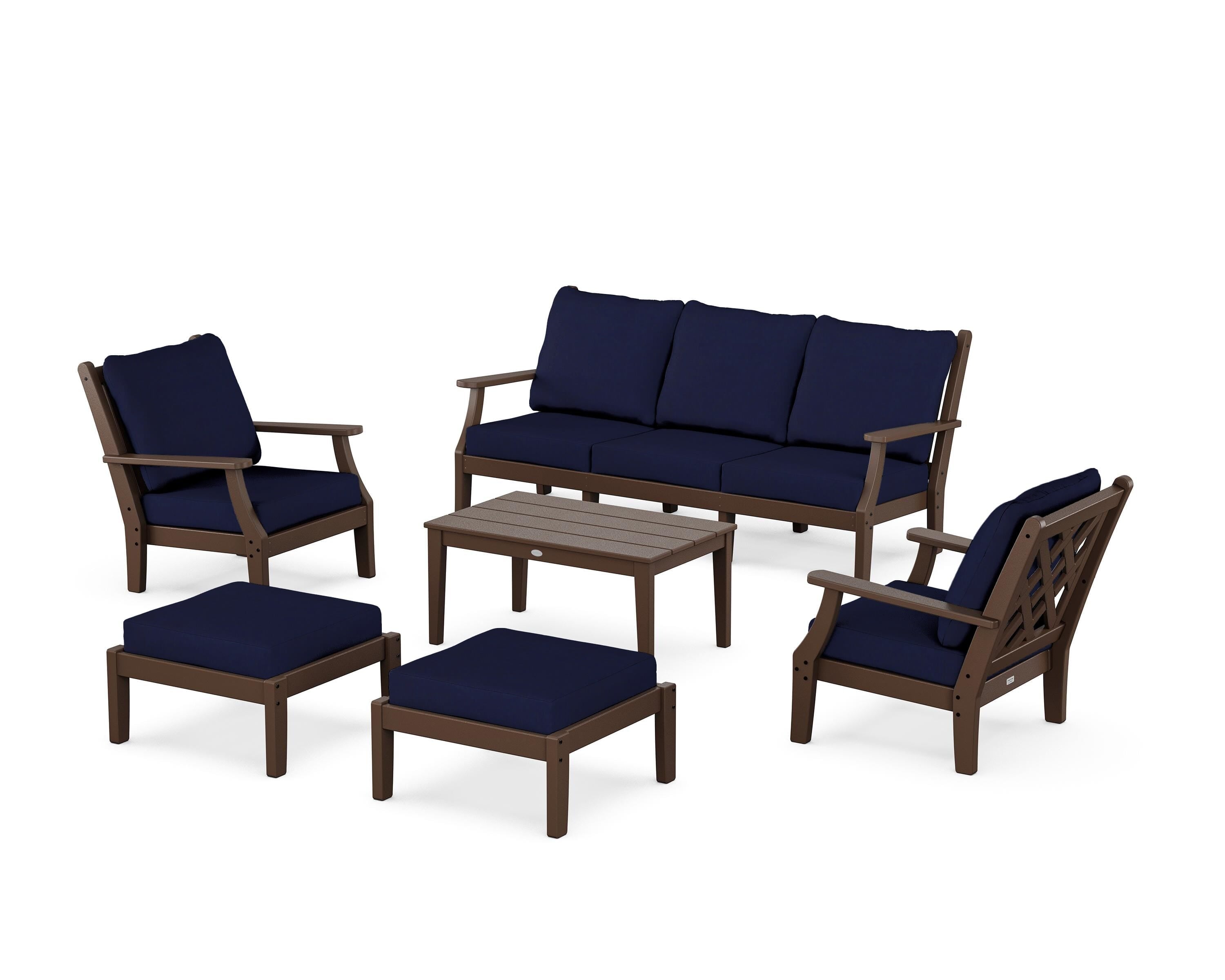 Country Living Wovendale 6-Piece Lounge Sofa Set in Mahogany / Navy