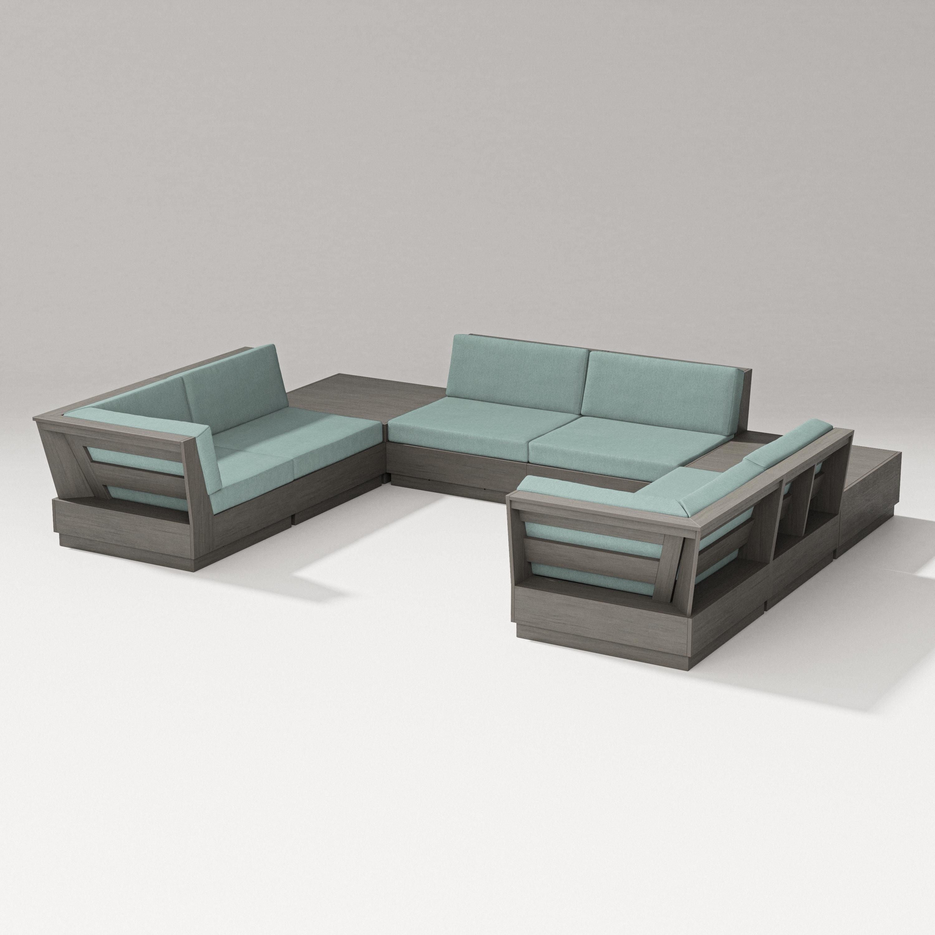 PW Designer Series Elevate 8-Piece U-Shaped Sectional in Driftwood / Glacier Spa