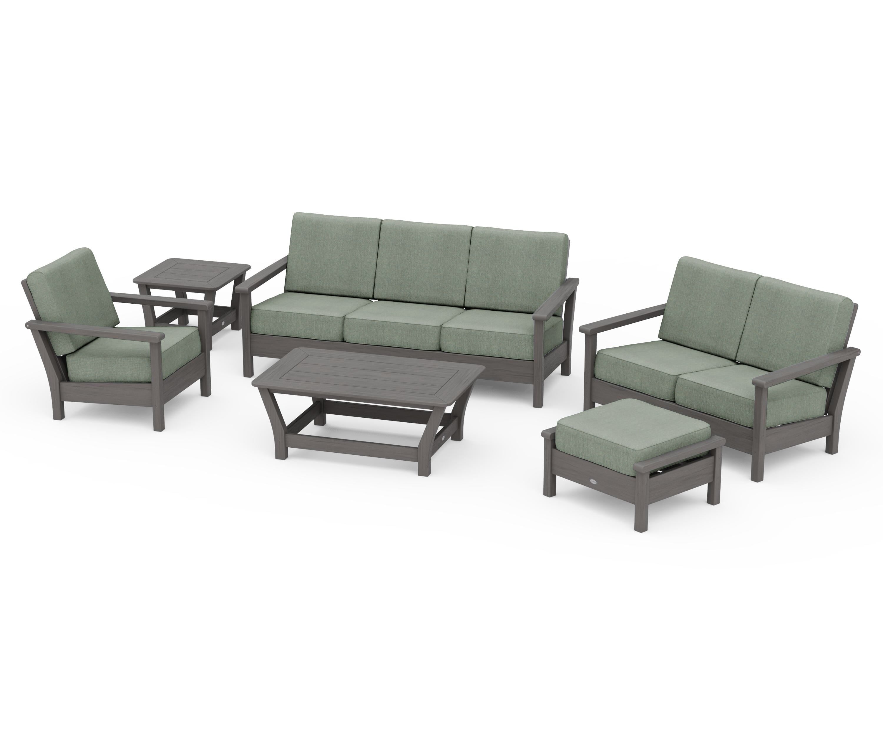 POLYWOOD Harbour 6-Piece Outdoor Living Set in Driftwood / Cast Sage