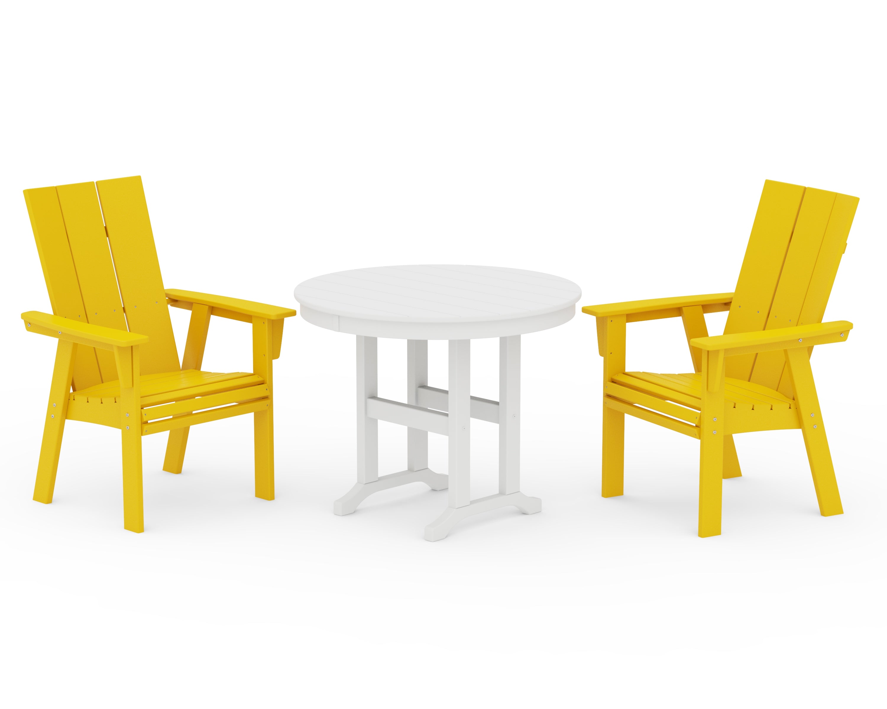 POLYWOOD Modern Adirondack 3-Piece Round Dining Set in Lemon / White