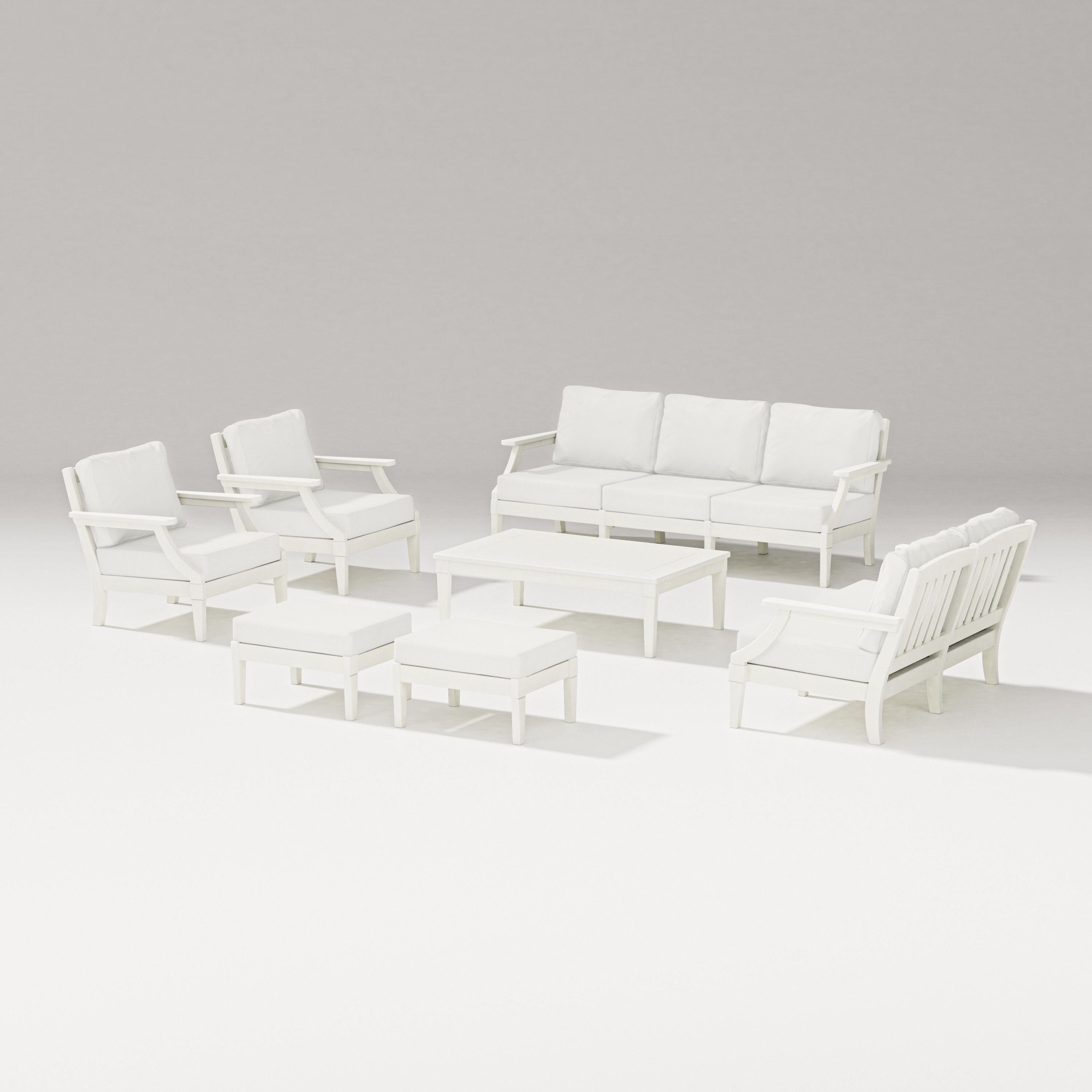 PW Designer Series Estate 7-Piece Lounge Sofa Set in Vintage White / Natural Linen