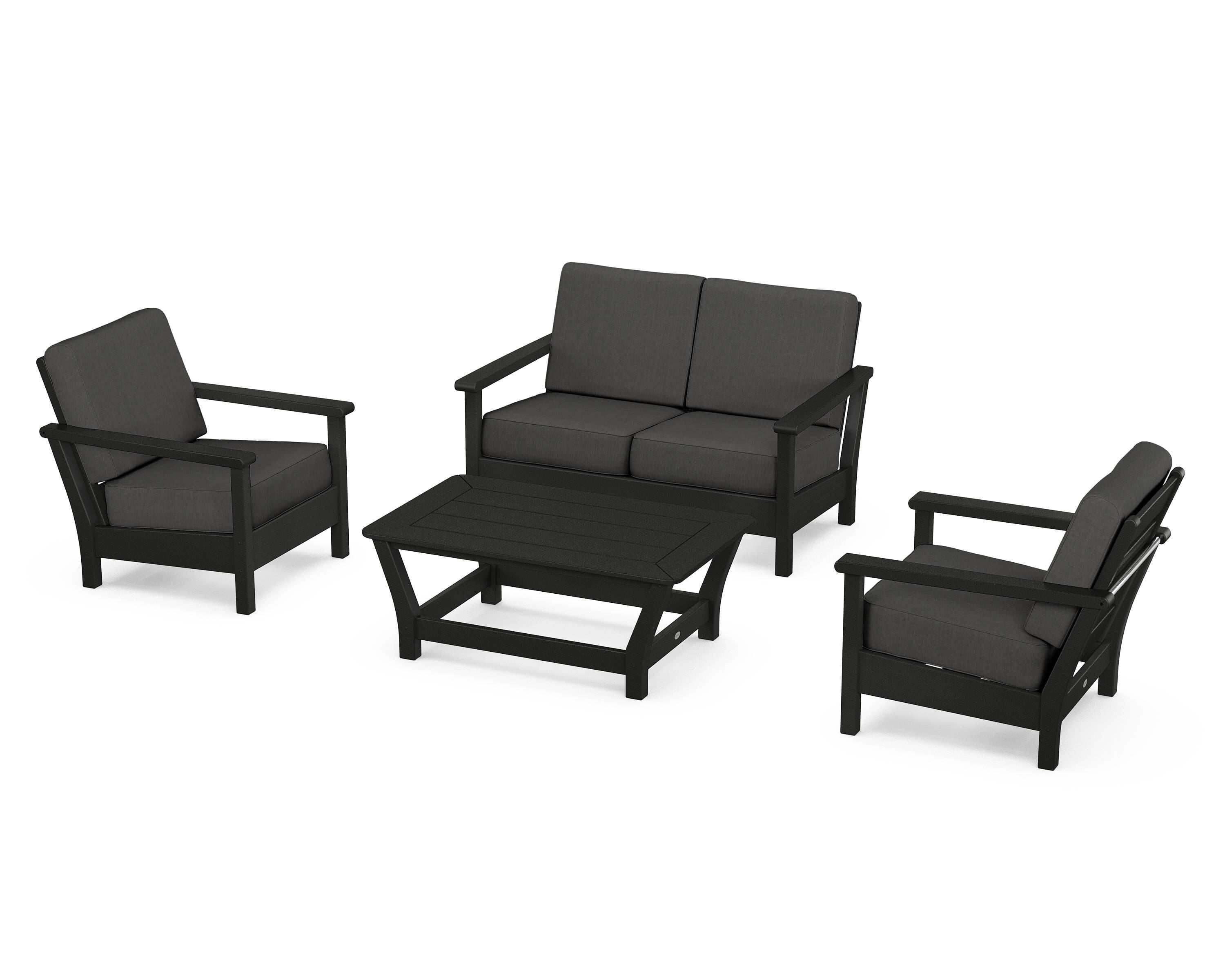 POLYWOOD Harbour 4-Piece Deep Seating Set in Black / Spectrum Carbon