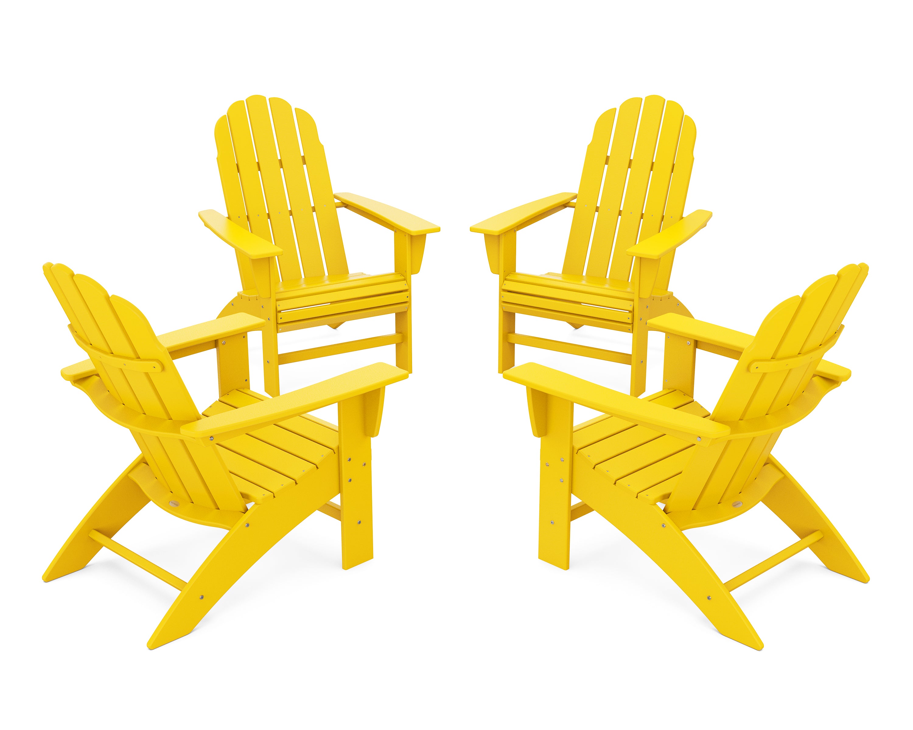 POLYWOOD 4-Piece Vineyard Curveback Adirondack Chair Conversation Set in Lemon