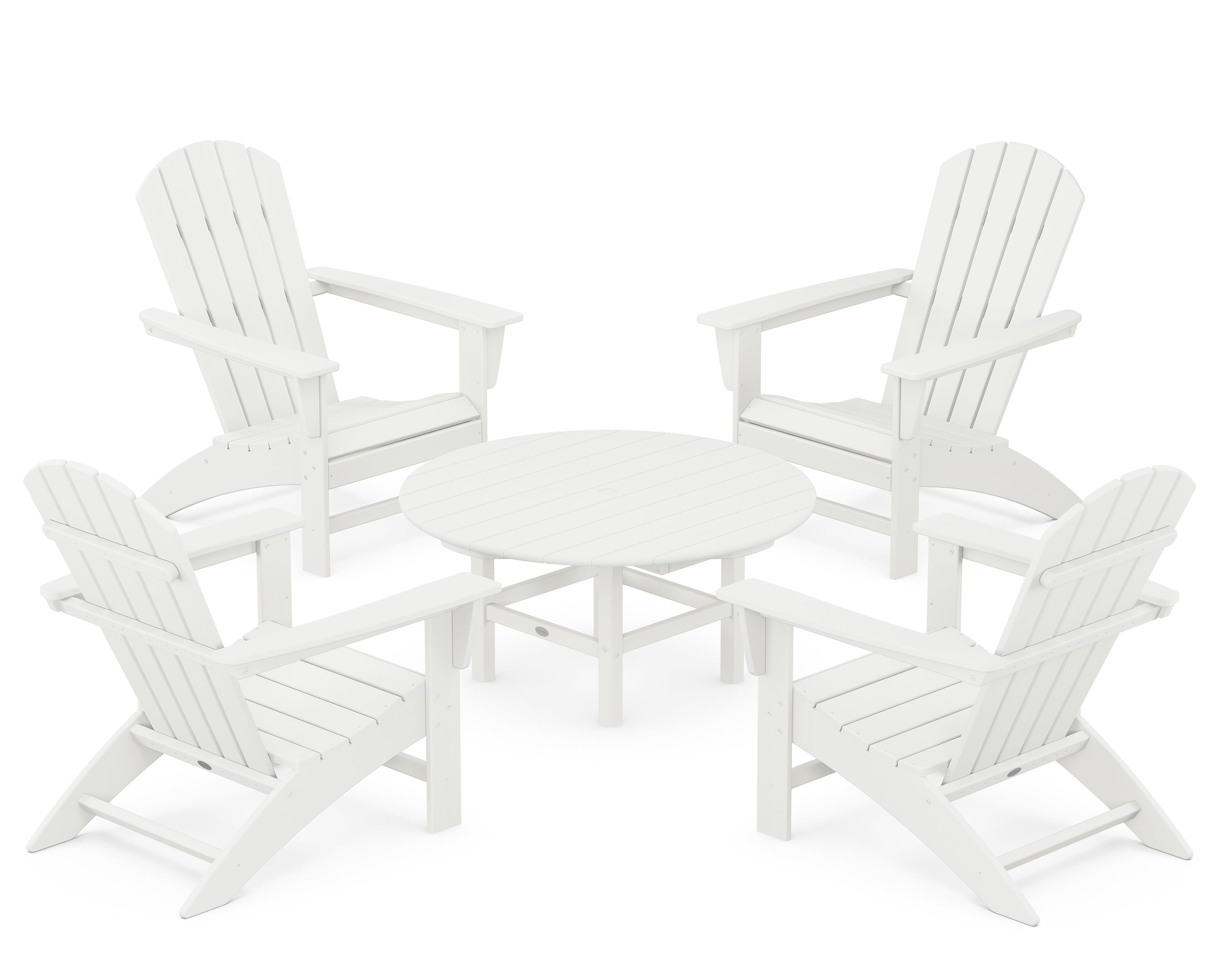 POLYWOOD Nautical 5-Piece Adirondack Chair Conversation Set in Vintage White