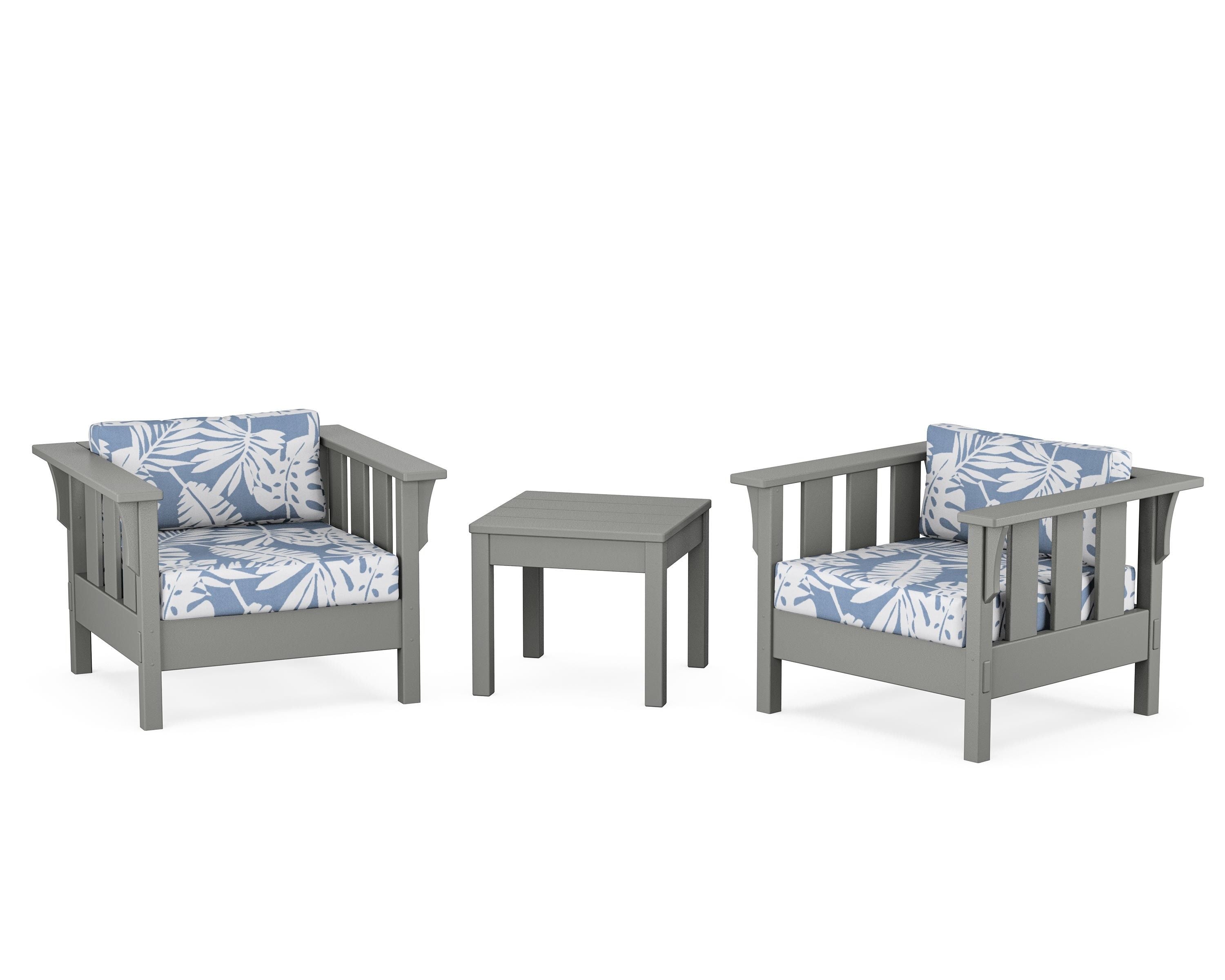 Martha Stewart by POLYWOOD Acadia 3-Piece Deep Seating Set in Slate Grey / Leaf Sky Blue