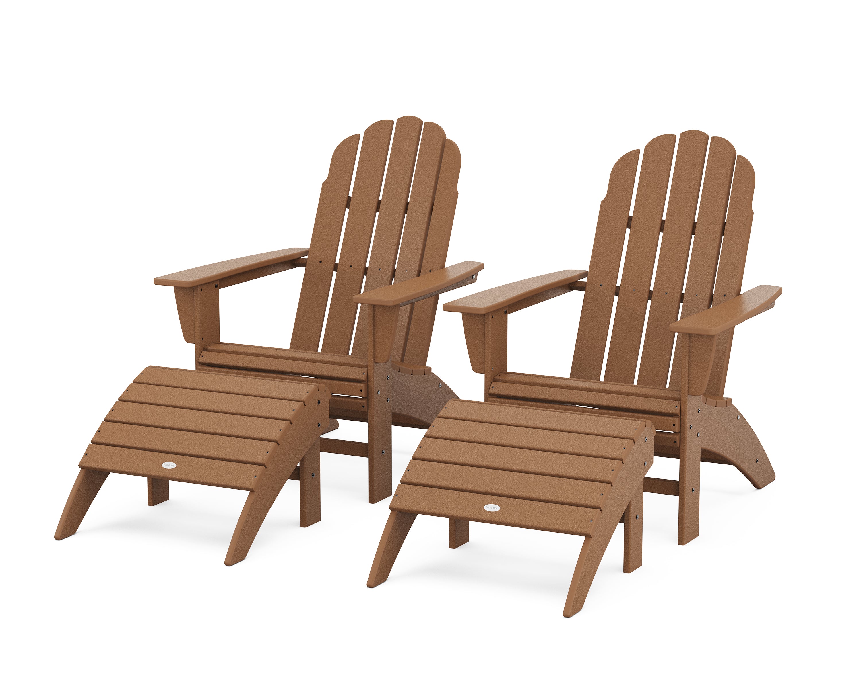 POLYWOOD Vineyard Curveback Adirondack Chair 4-Piece Set with Ottomans in Teak