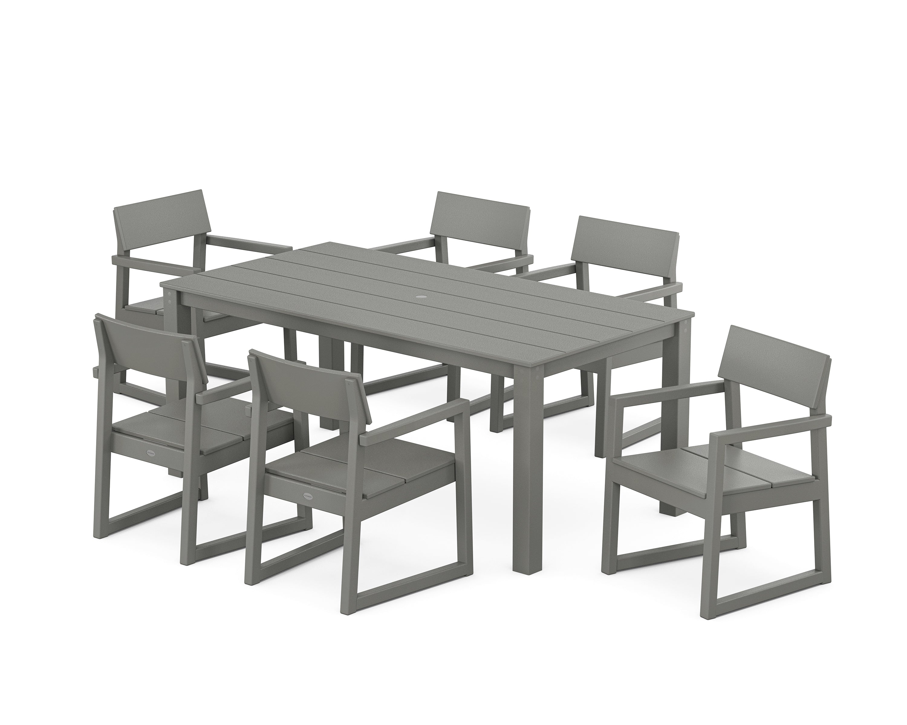 POLYWOOD EDGE Arm Chair 7-Piece Parsons Dining Set in Slate Grey