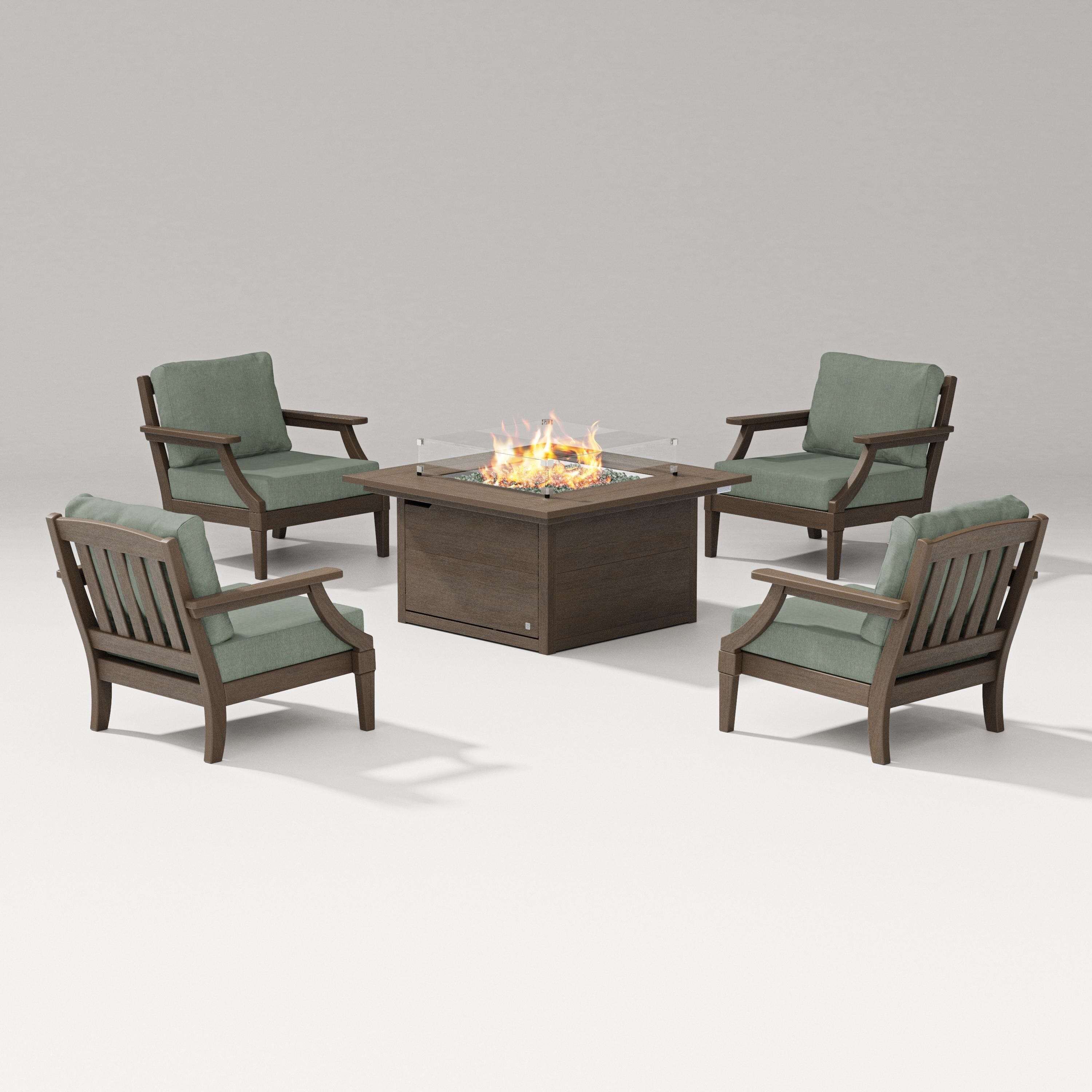 PW Designer Series Estate 5-Piece Lounge Fire Table Set in Kona / Cast Sage