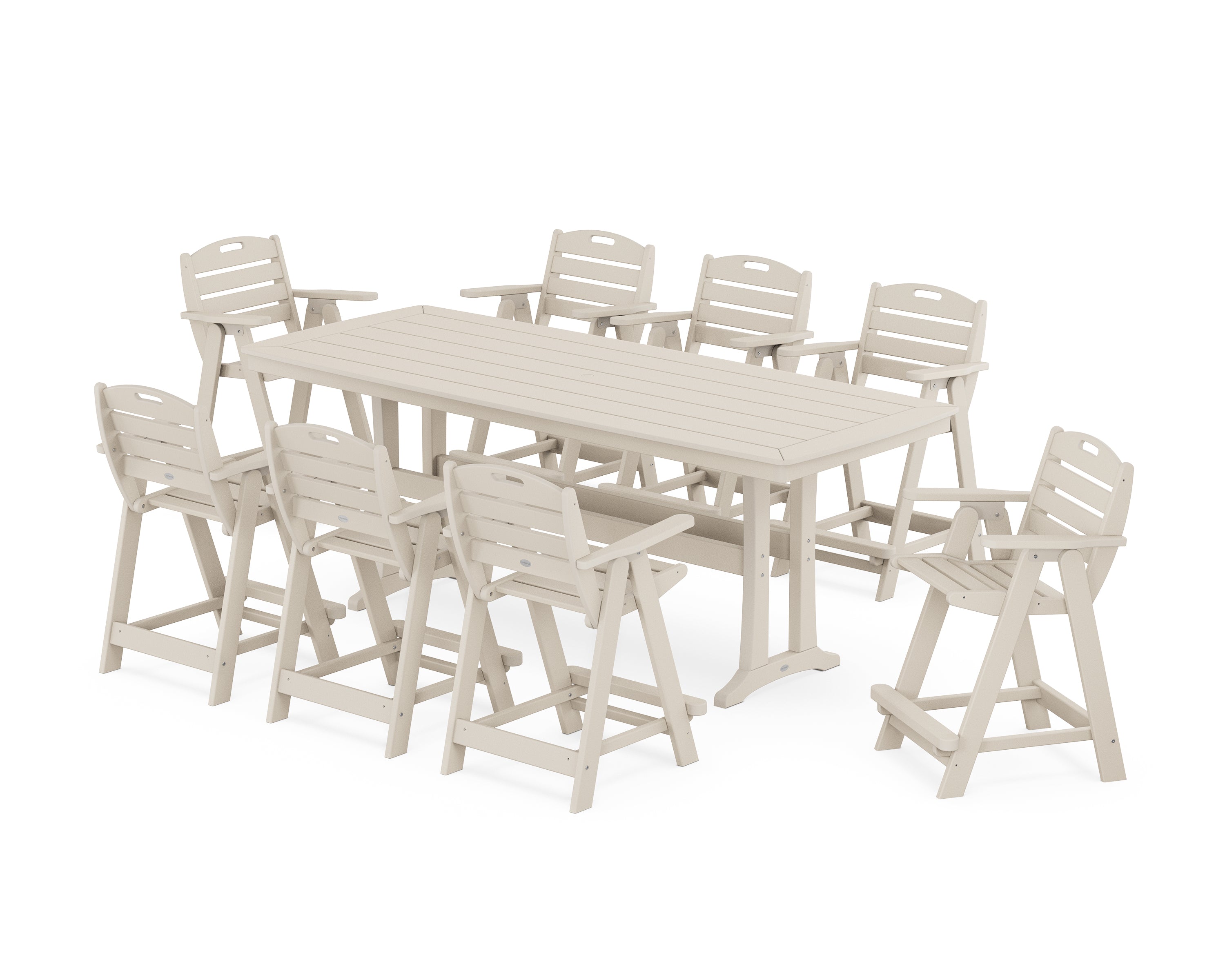 POLYWOOD Nautical 9-Piece Counter Set with Trestle Legs in Sand