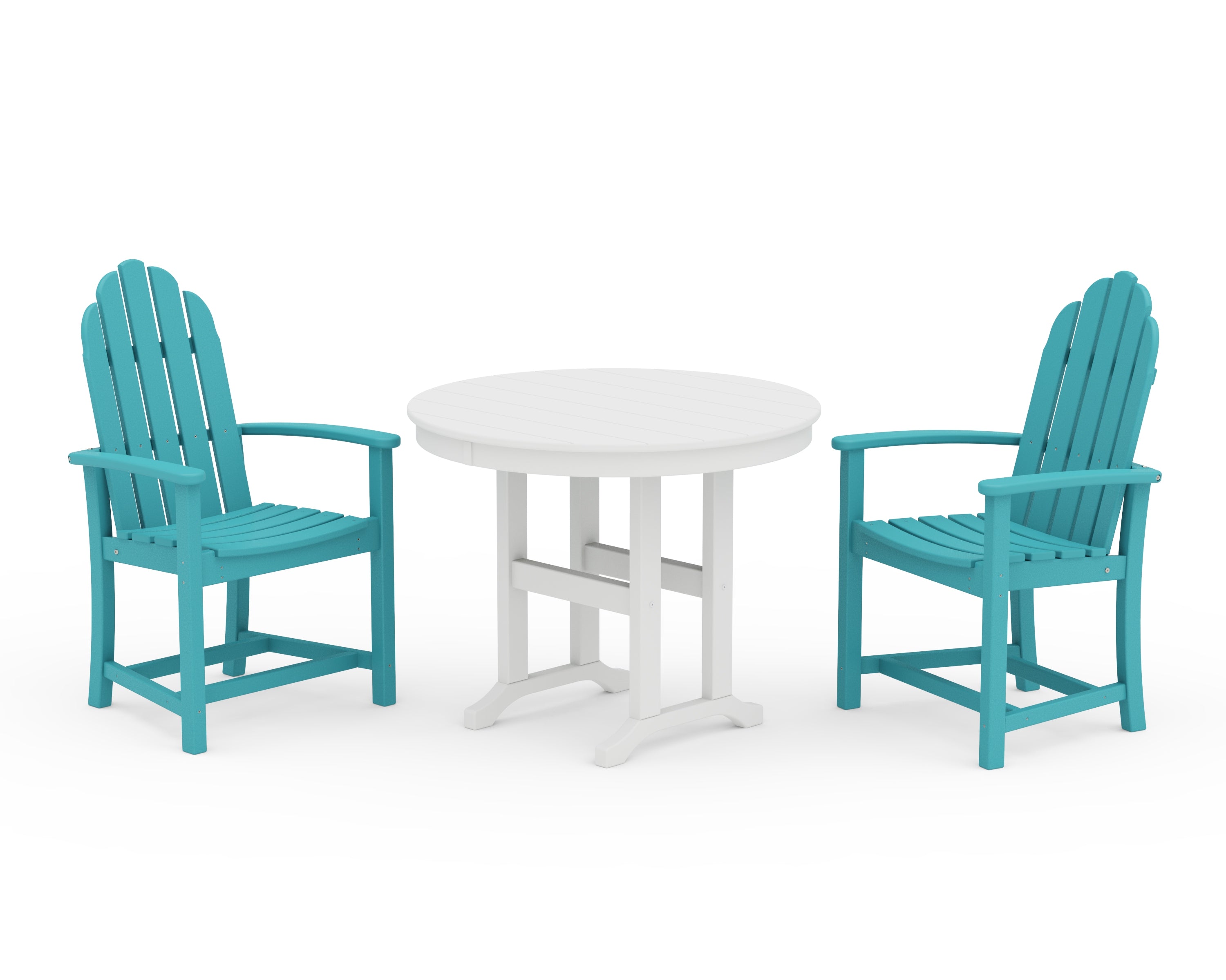 POLYWOOD Classic Adirondack 3-Piece Round Dining Set in Aruba / White