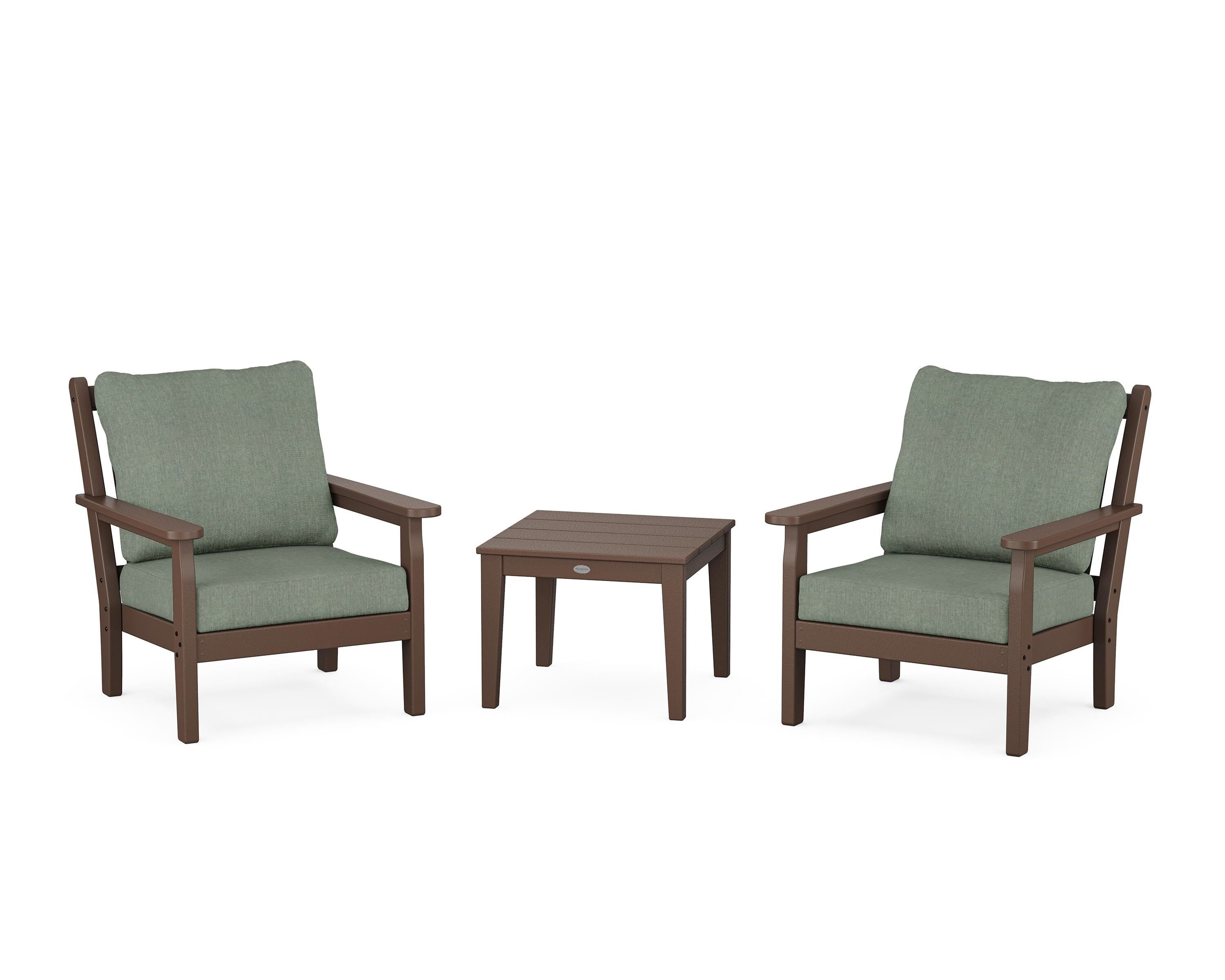 POLYWOOD Chippendale 3-Piece Deep Seating Set in Mahogany / Cast Sage