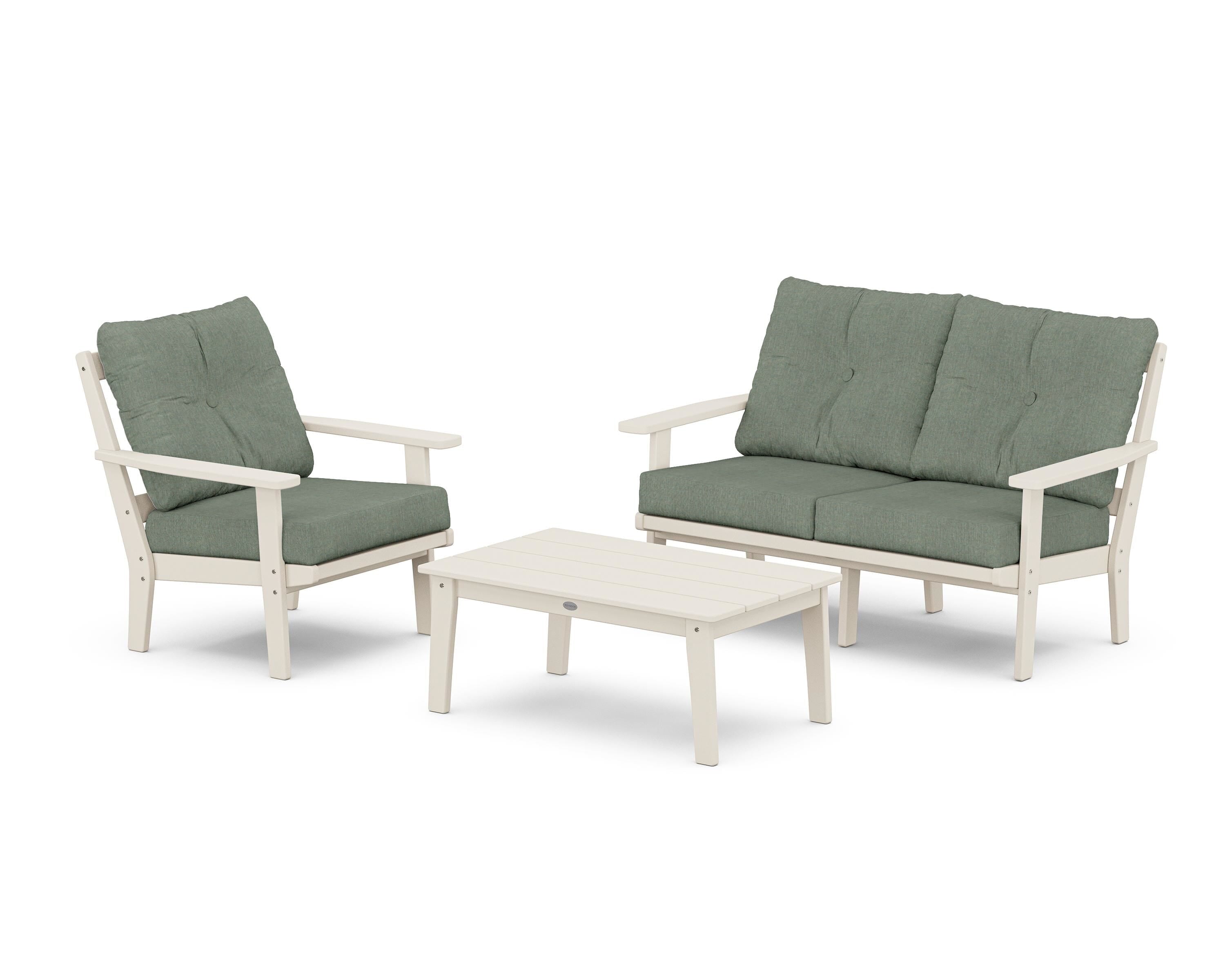 POLYWOOD Prairie 3-Piece Deep Seating Set with Loveseat in Sand / Cast Sage