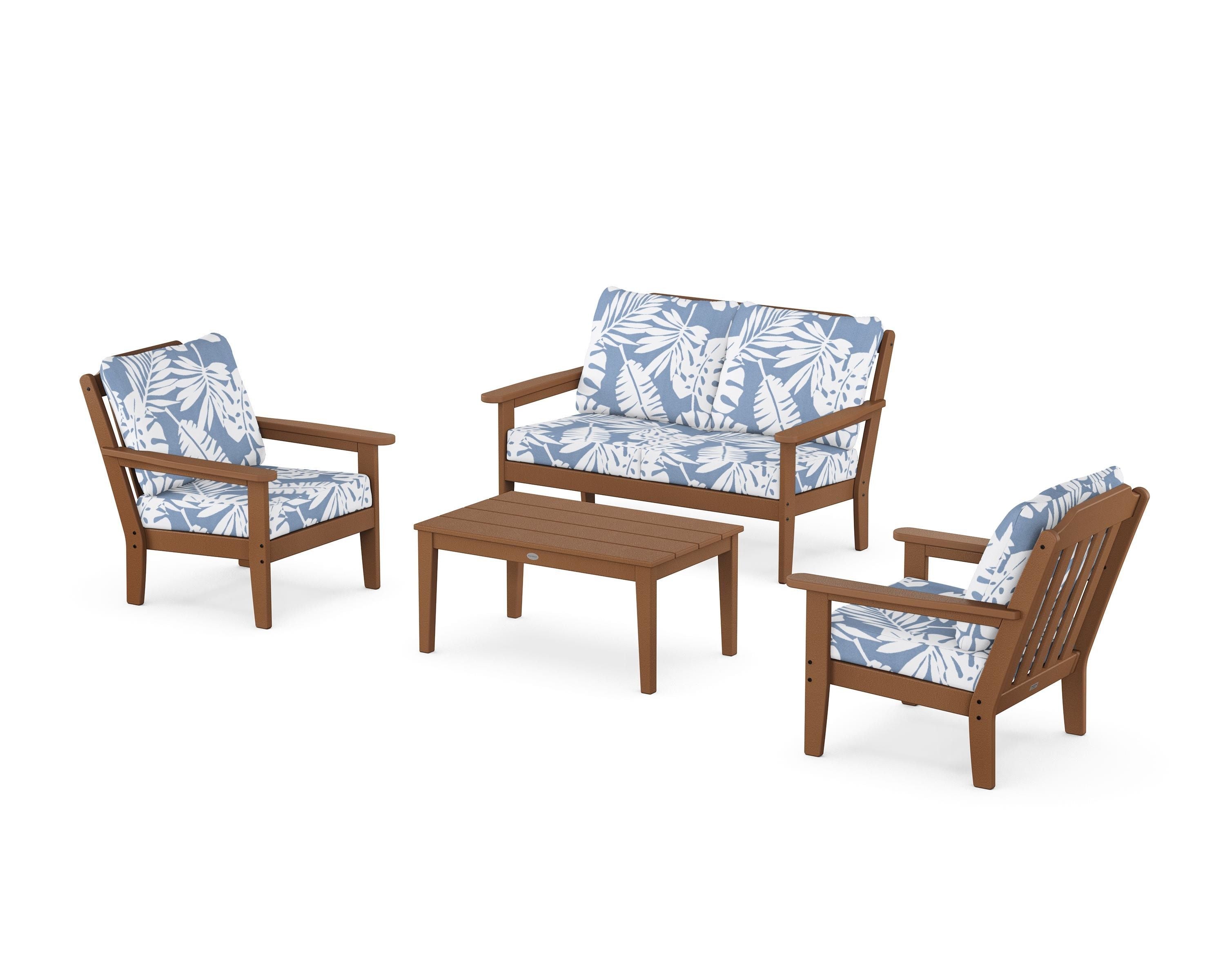 Country Living Cottage 4-Piece Deep Seating Set with Loveseat in Teak / Leaf Sky Blue