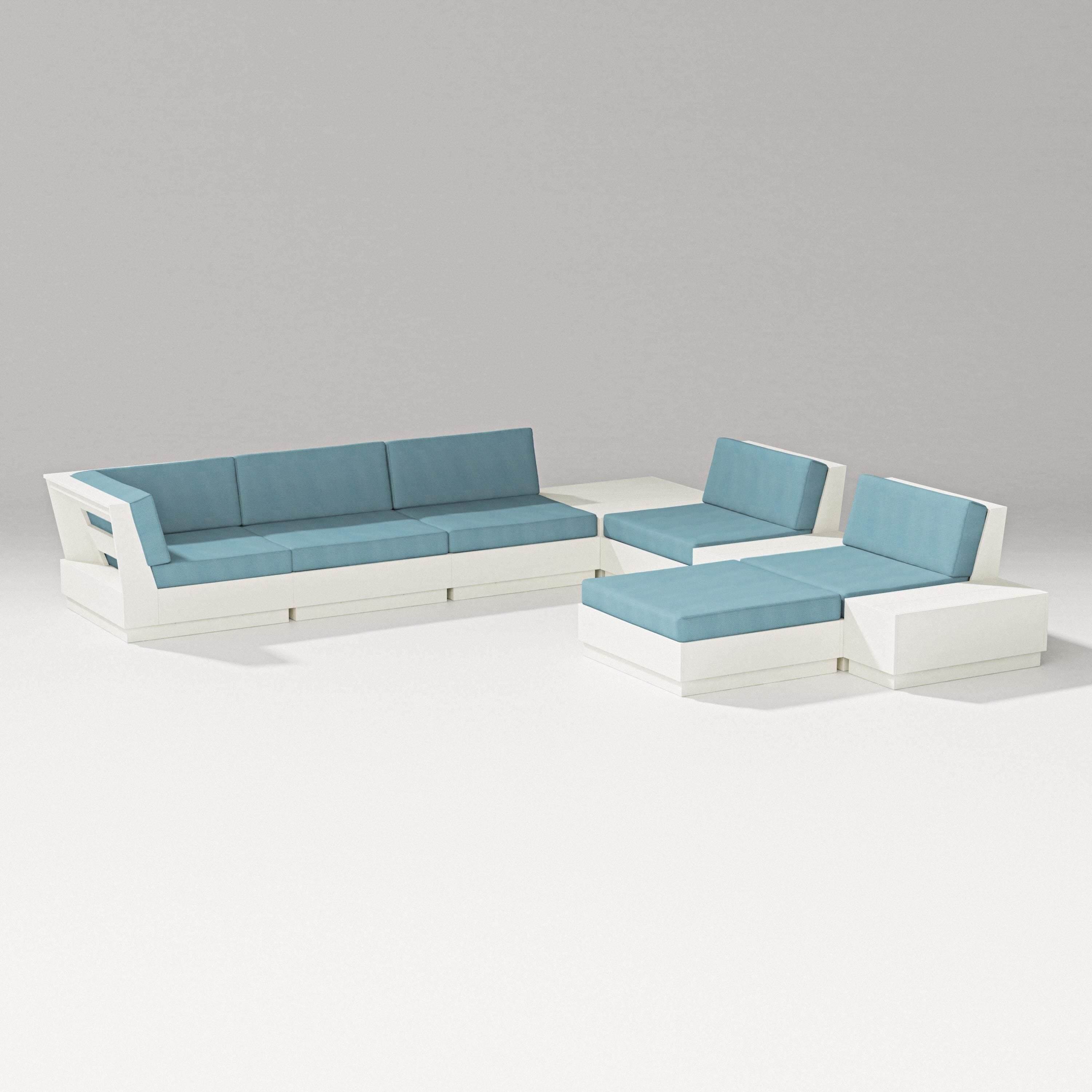 PW Designer Series Elevate 9-Piece Conversation Sectional in Vintage White / Lattice Sky Blue