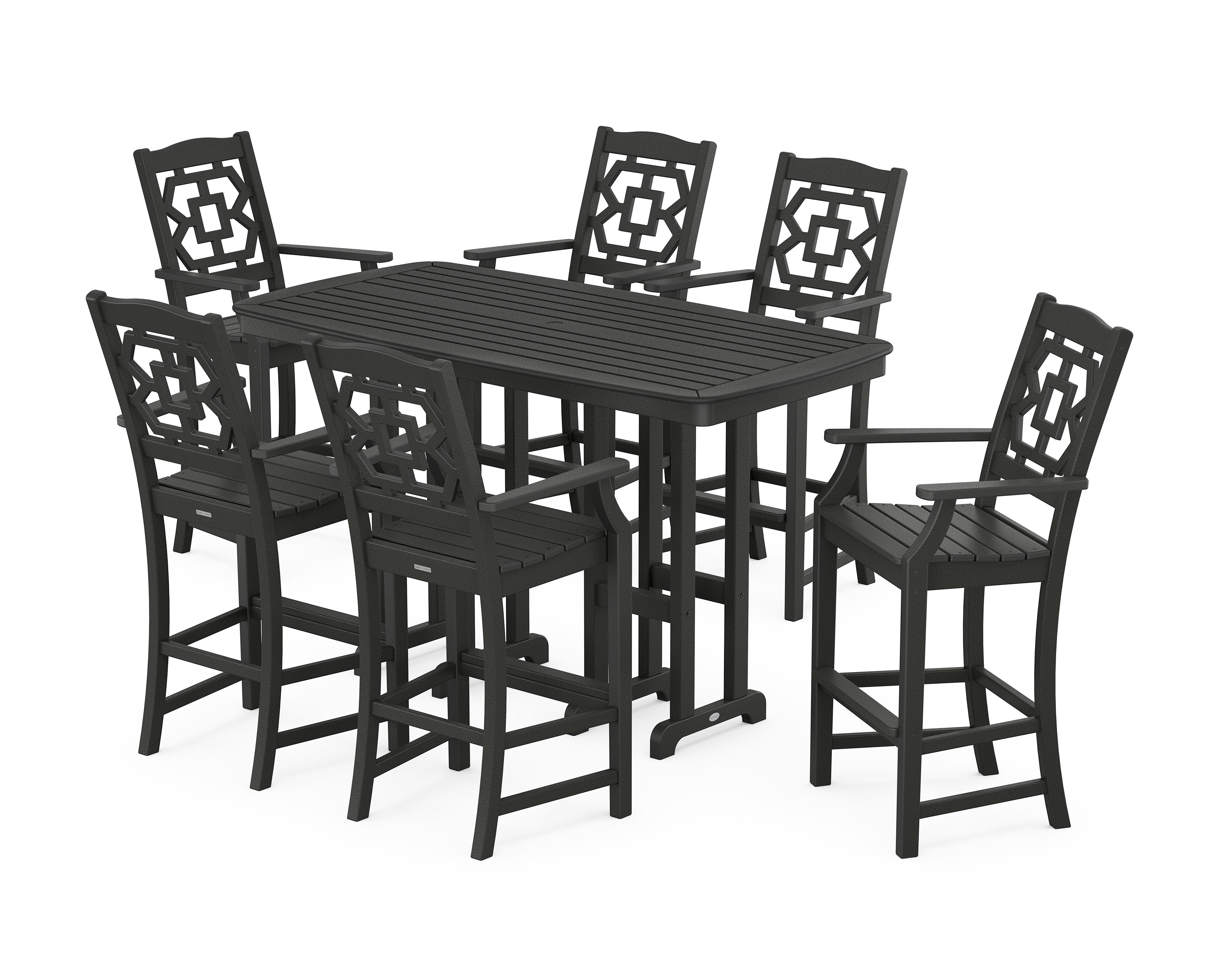 Martha Stewart by POLYWOOD Chinoiserie Arm Chair 7-Piece Bar Set in Black