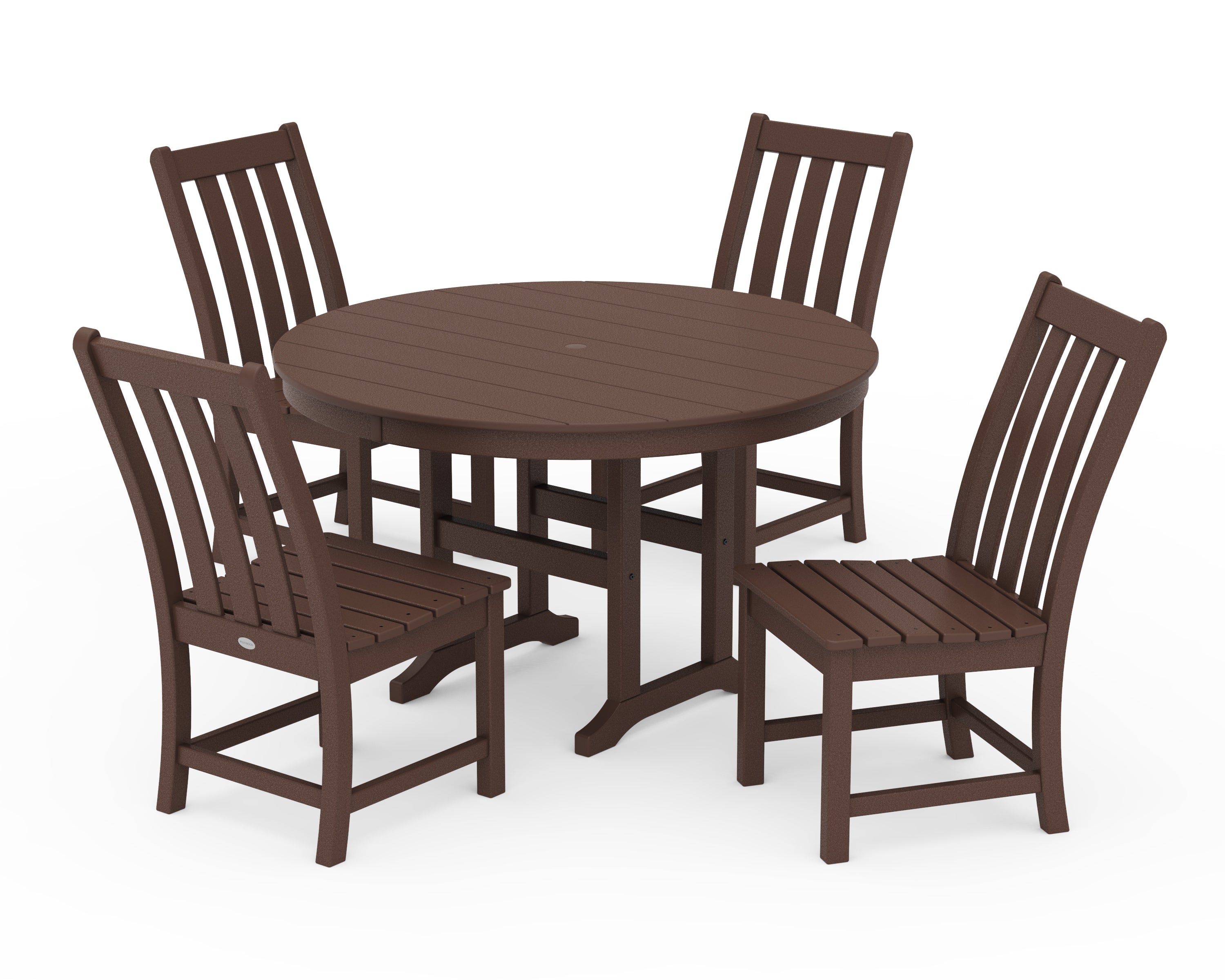 POLYWOOD Vineyard 5-Piece Round Farmhouse Side Chair Dining Set in Mahogany