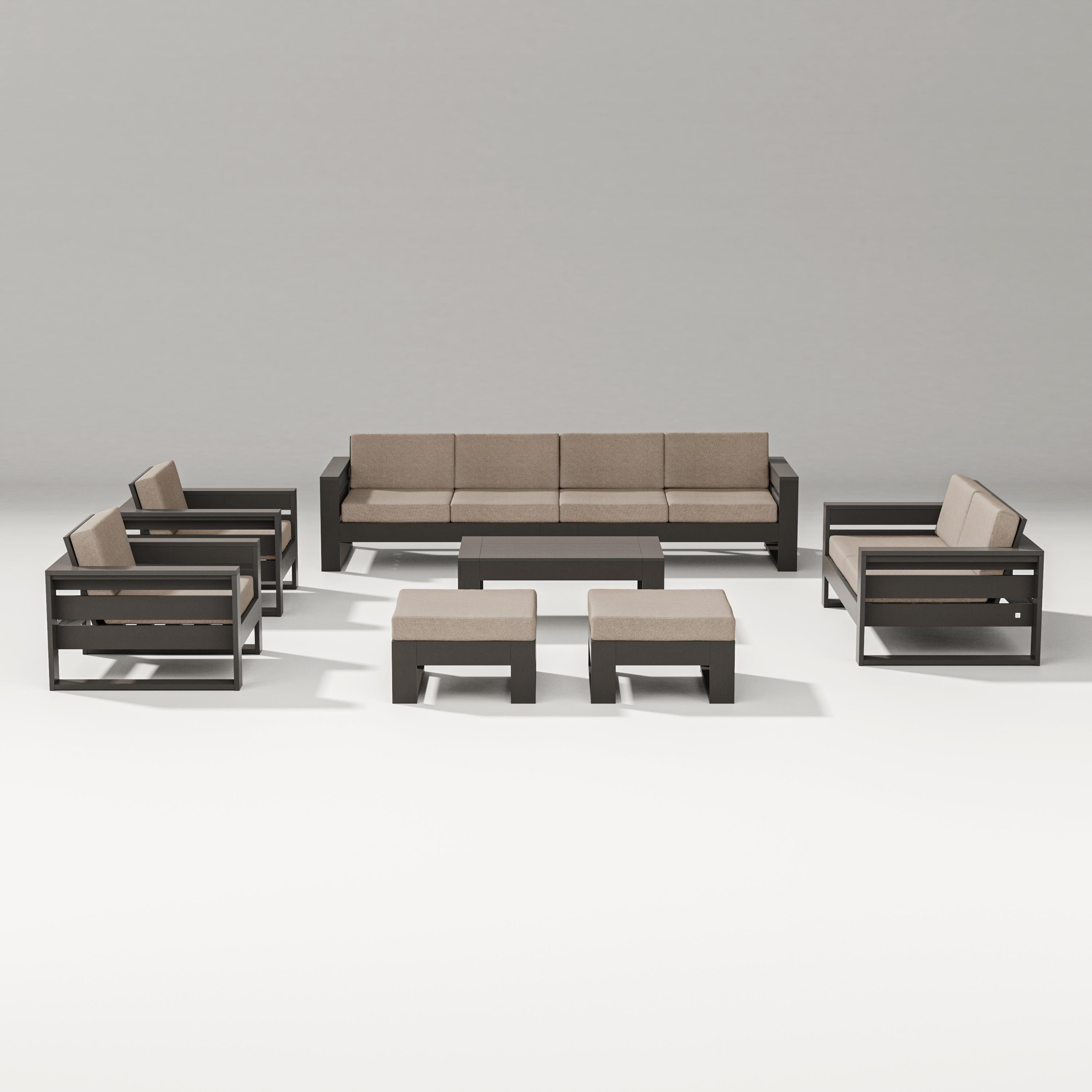 PW Designer Series Latitude 8-Piece Lounge Sofa Set in Vintage Coffee / Spiced Burlap
