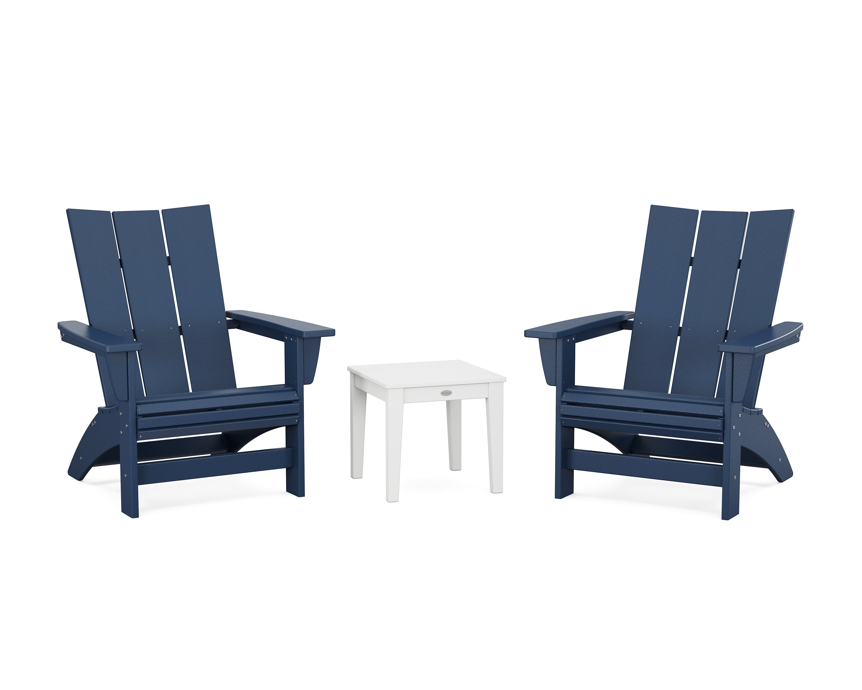 POLYWOOD 3-Piece Modern Grand Adirondack Set in Navy / White