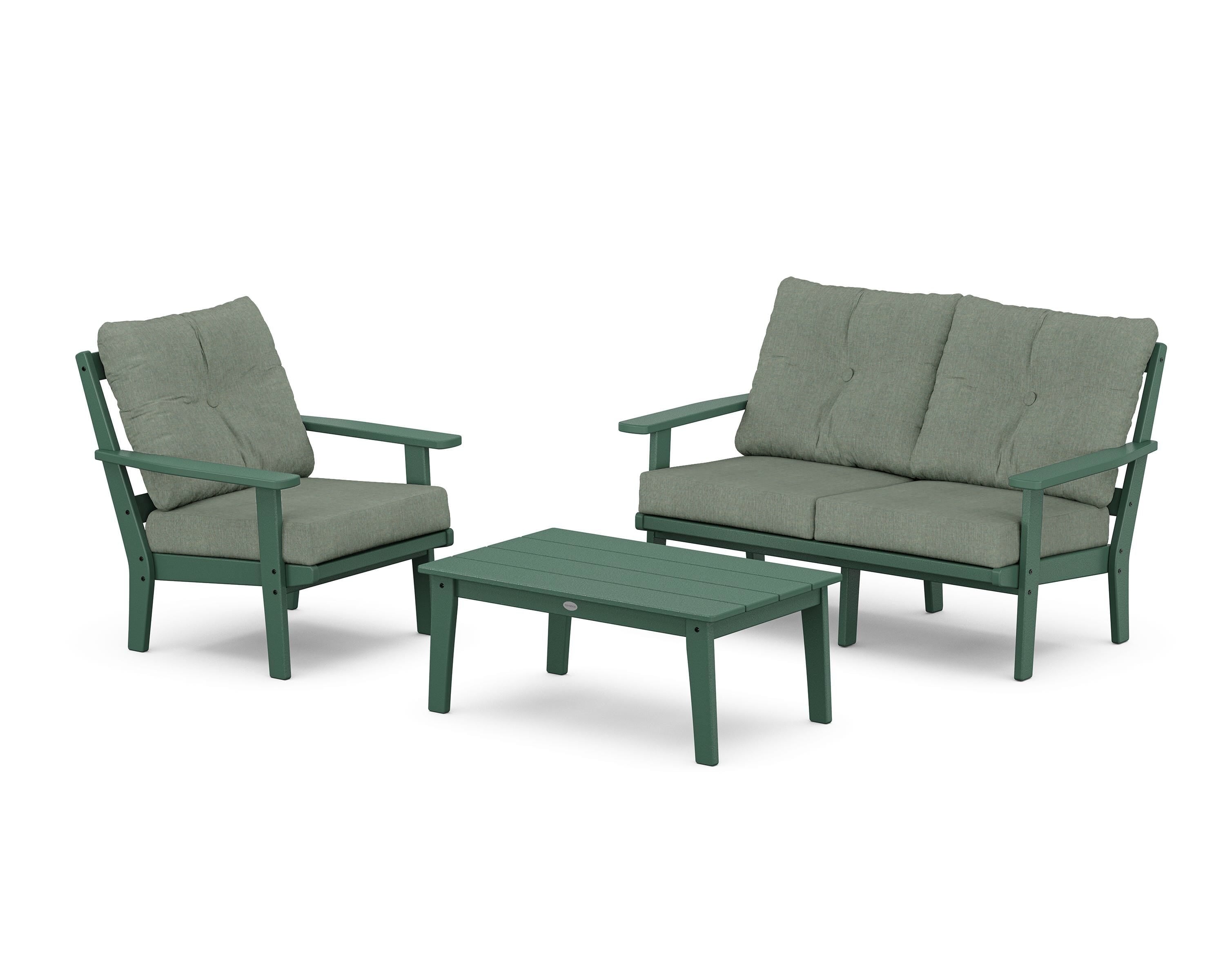 POLYWOOD Oxford 3-Piece Deep Seating Set with Loveseat in Green / Cast Sage