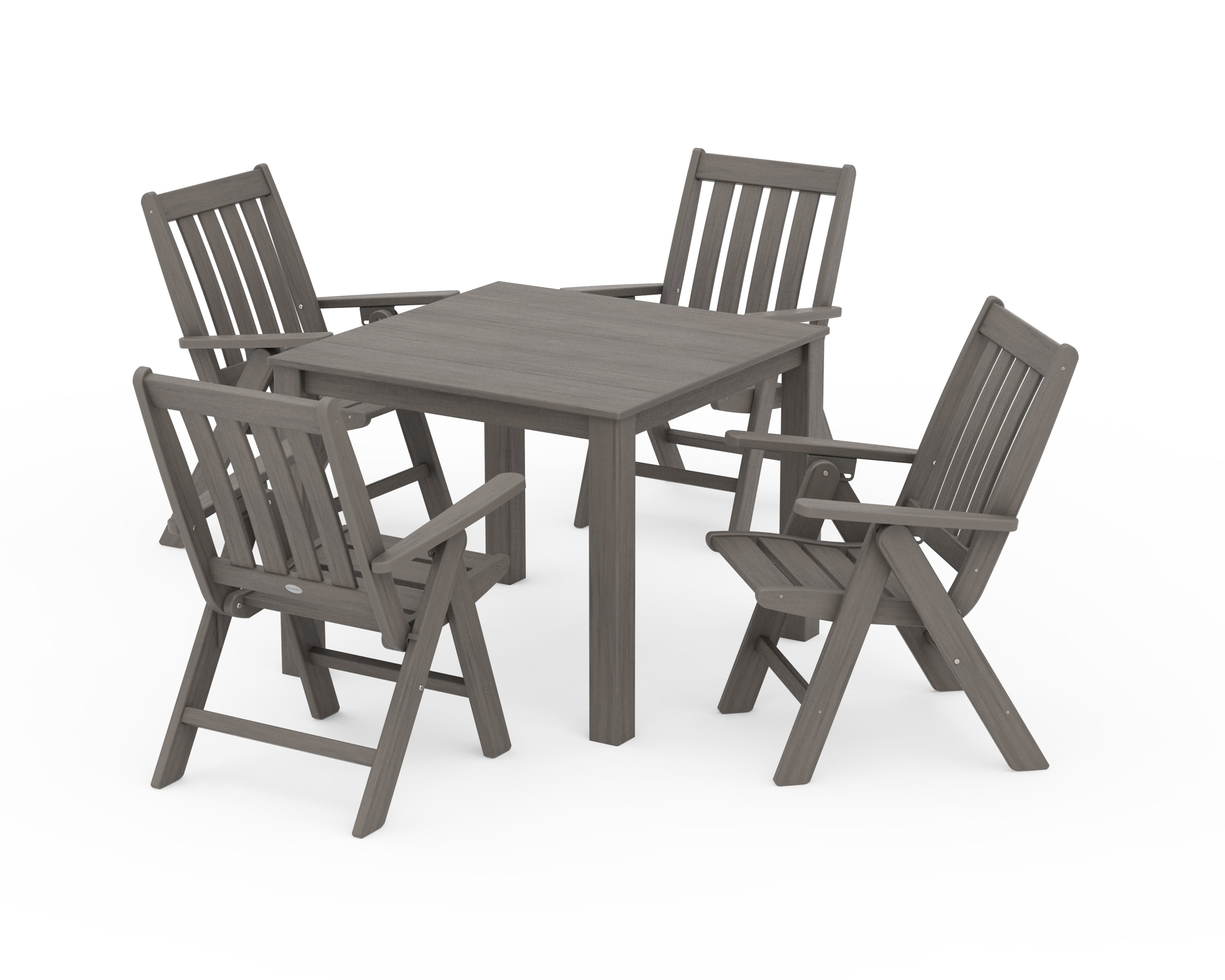 POLYWOOD Vineyard Folding Chair 5-Piece Parsons Dining Set in Driftwood