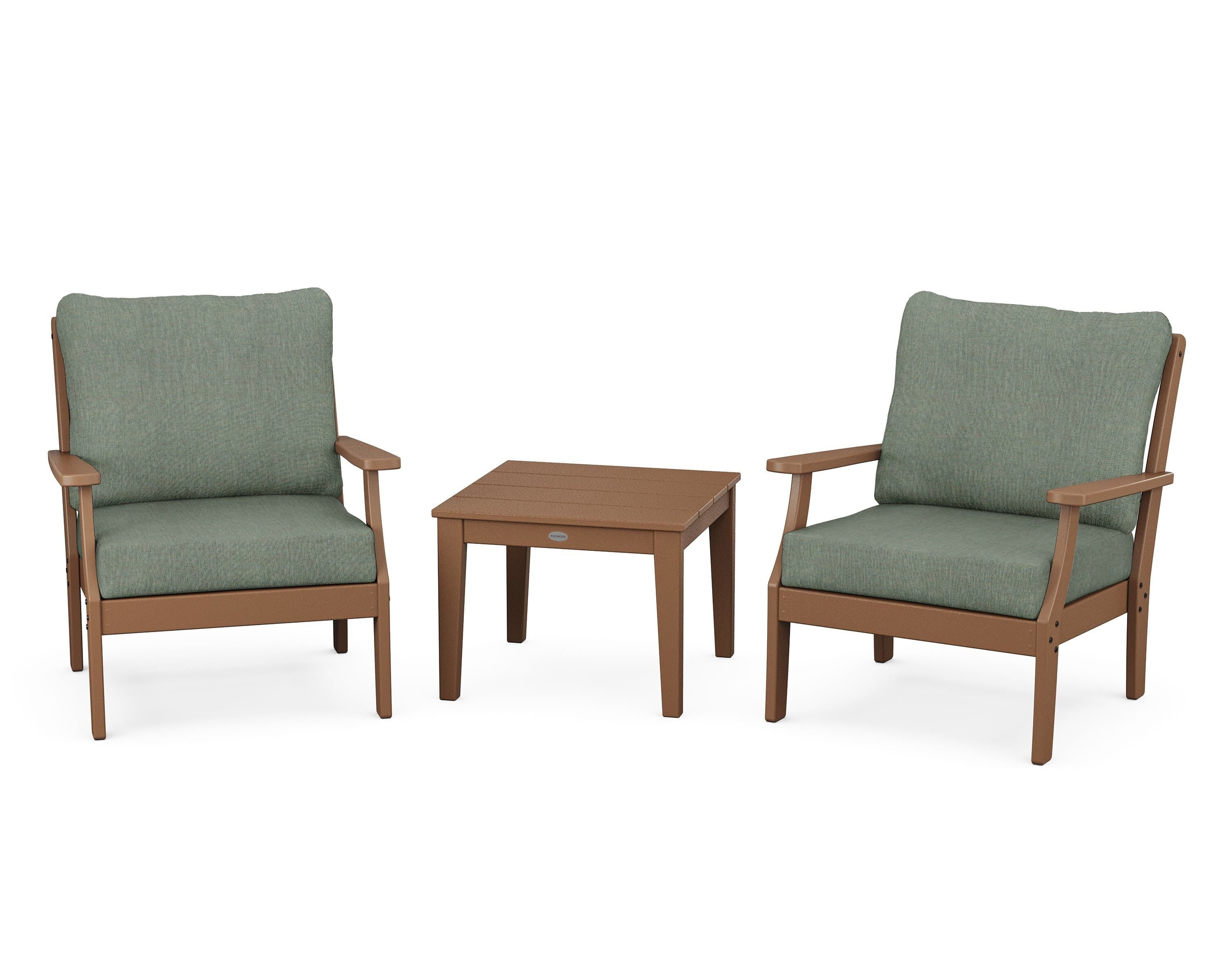 POLYWOOD Braxton 3-Piece Deep Seating Set in Teak / Cast Sage