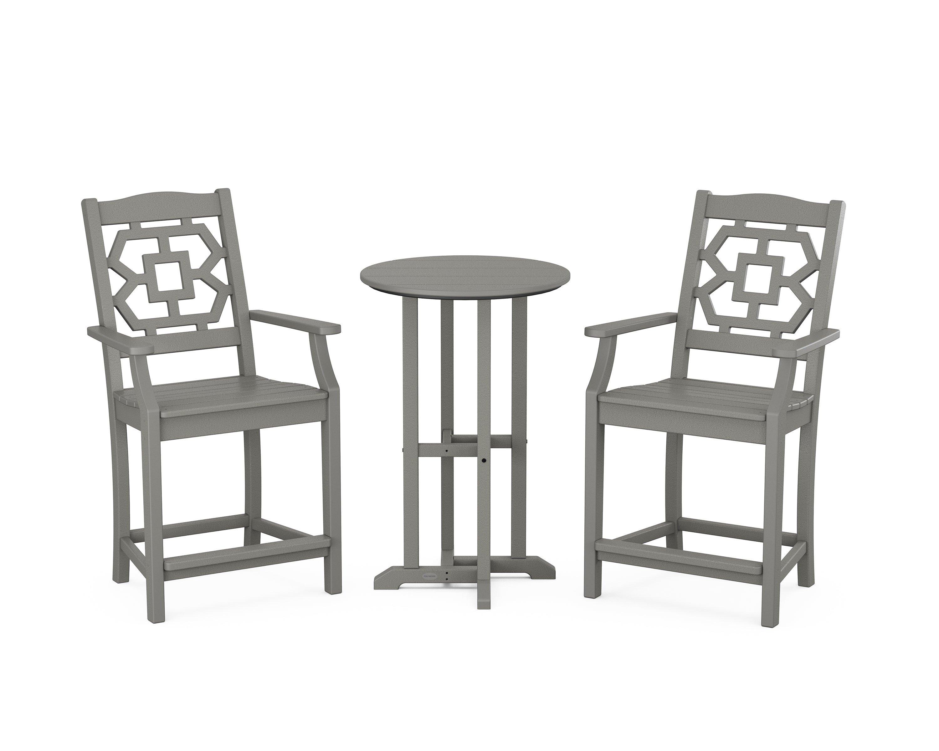 Martha Stewart by POLYWOOD Chinoiserie 3-Piece Farmhouse Bistro Counter Set in Slate Grey