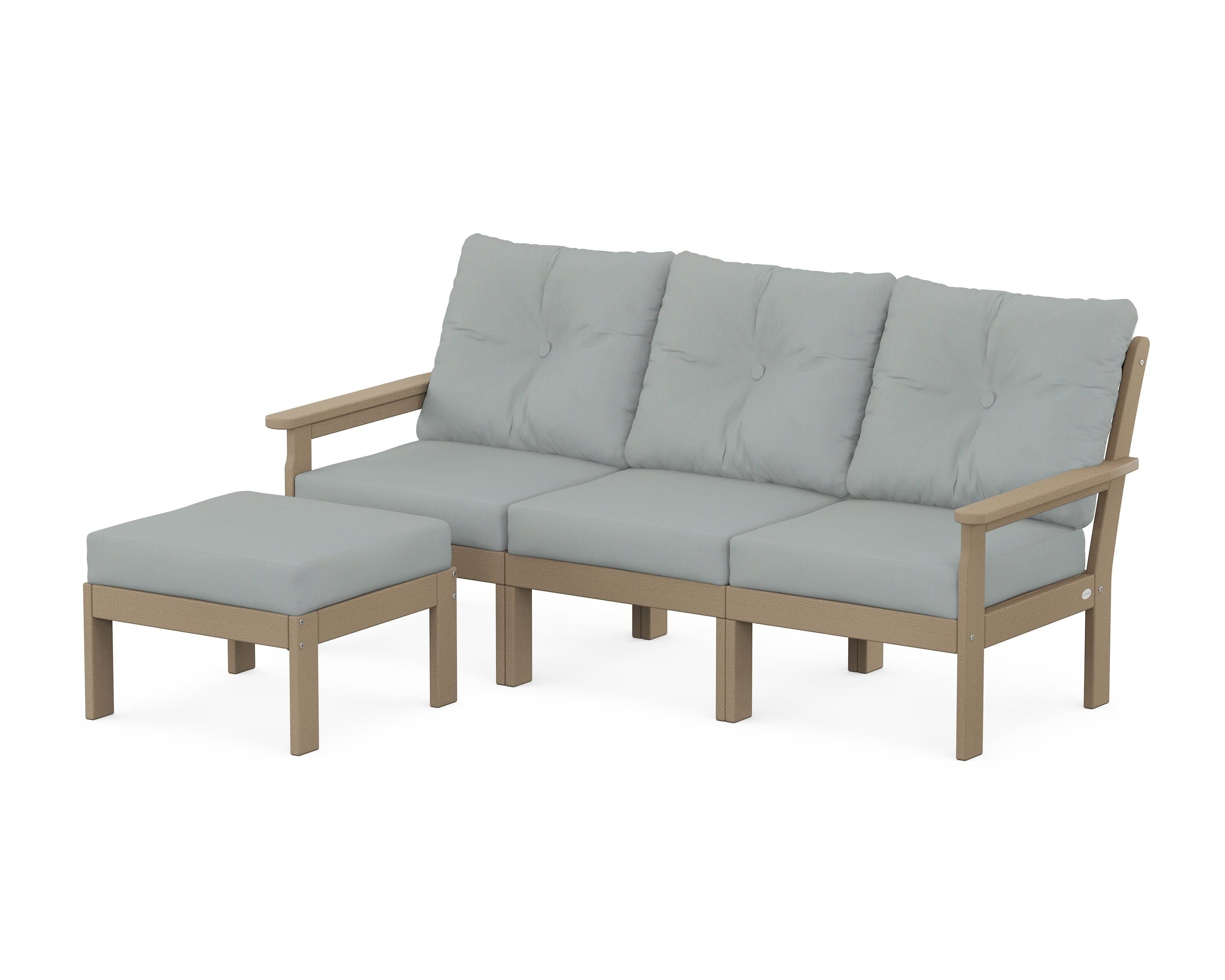 POLYWOOD Vineyard 4-Piece Sectional with Ottoman in Vintage Sahara / Spa