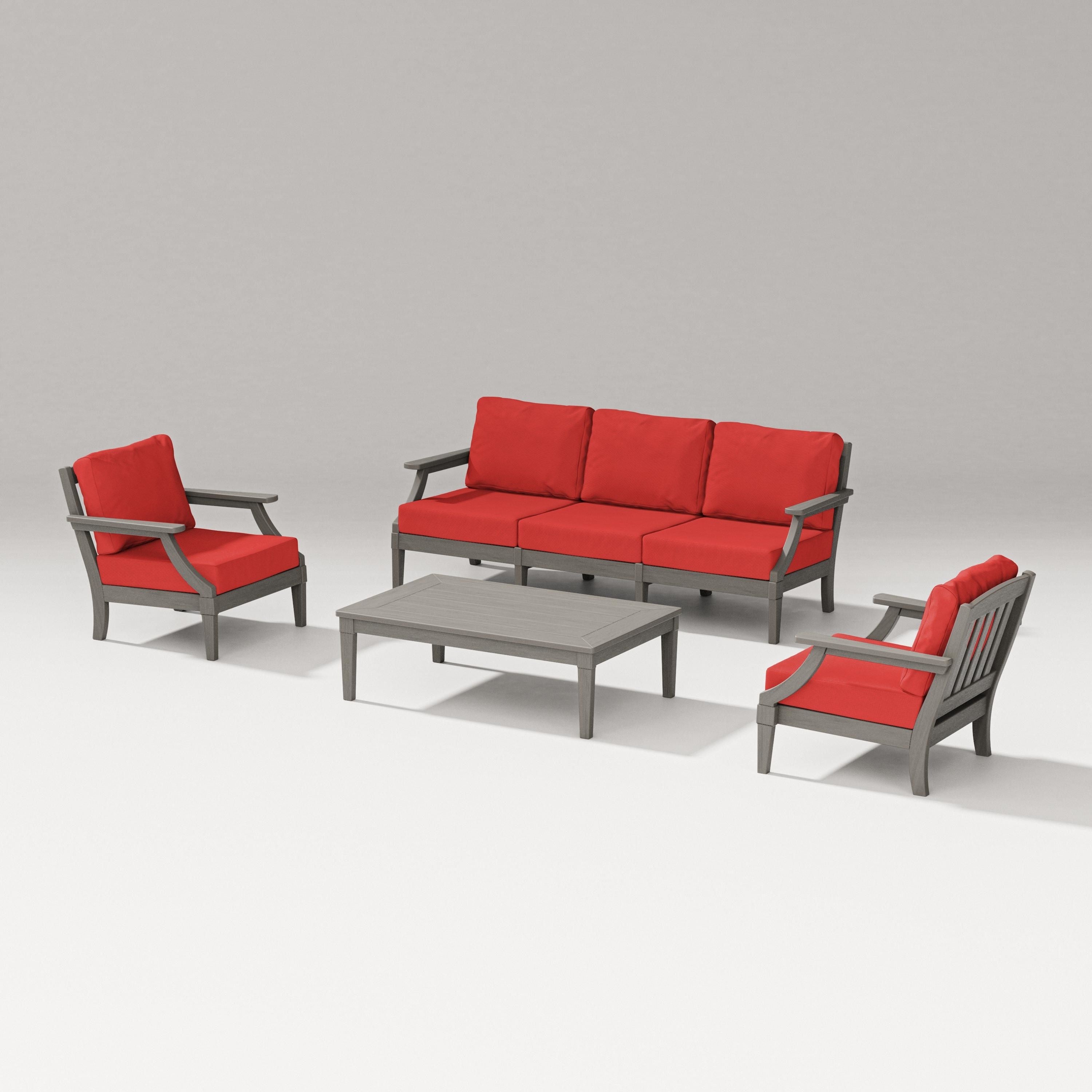PW Designer Series Estate 4-Piece Lounge Sofa Set in Driftwood / Crimson Linen
