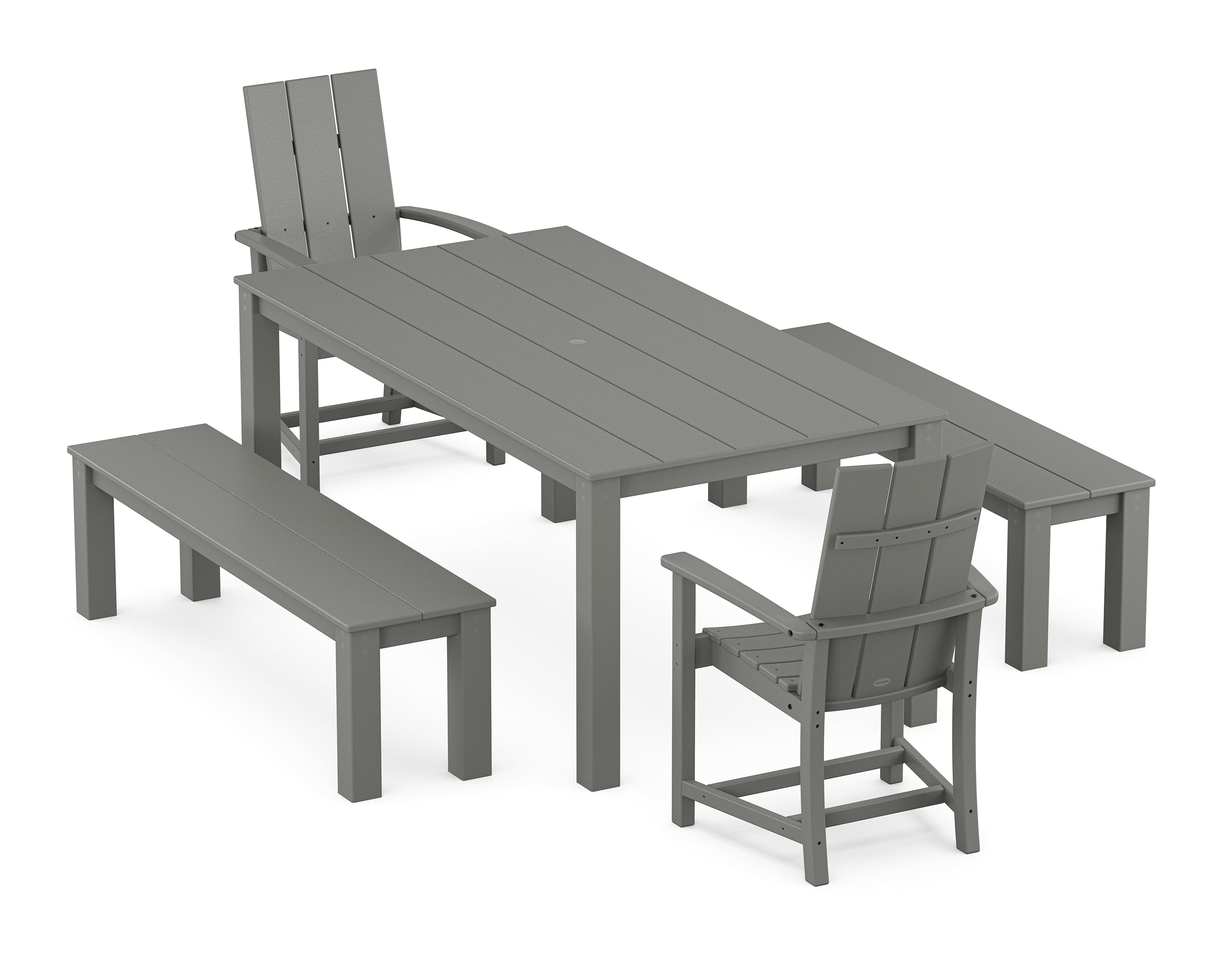 POLYWOOD Modern Adirondack 5-Piece Parsons Dining Set with Benches in Slate Grey