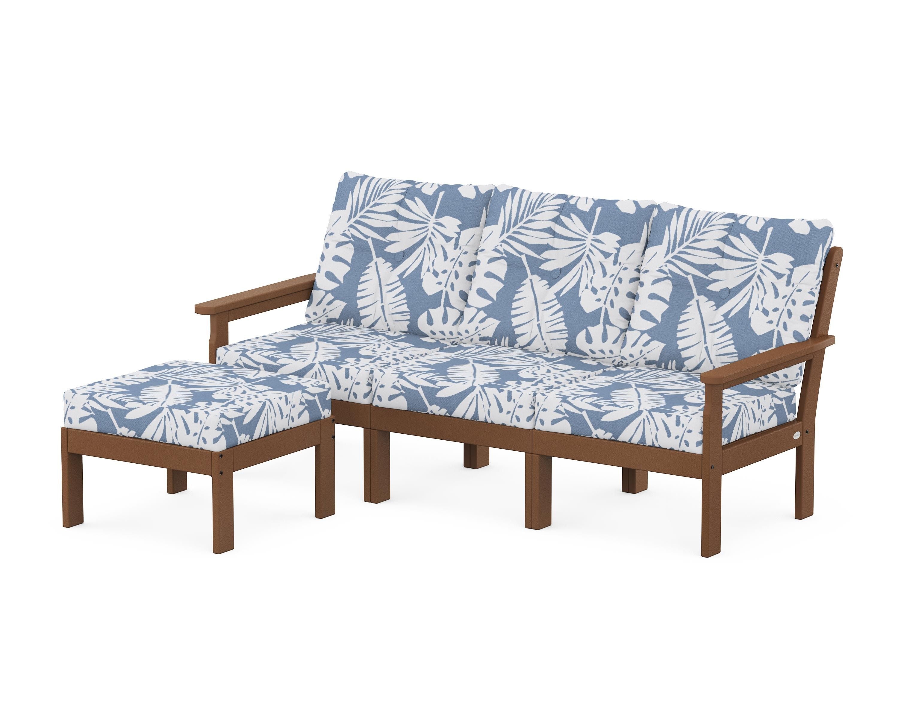 POLYWOOD Vineyard 4-Piece Sectional with Ottoman in Teak / Leaf Sky Blue