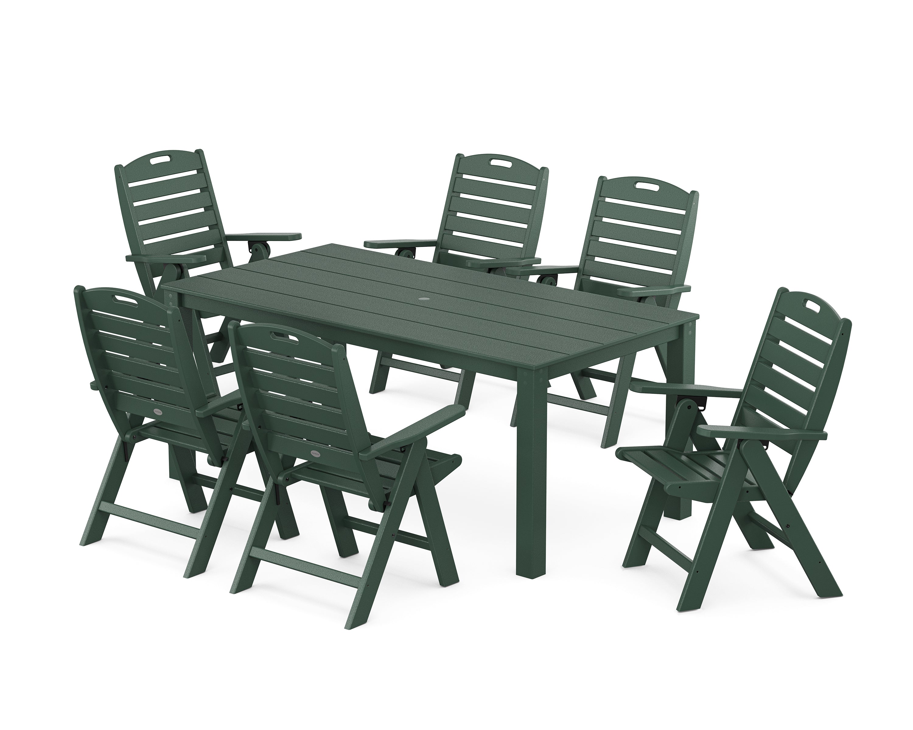 POLYWOOD Nautical Folding Highback Chair 7-Piece Parsons Dining Set in Green