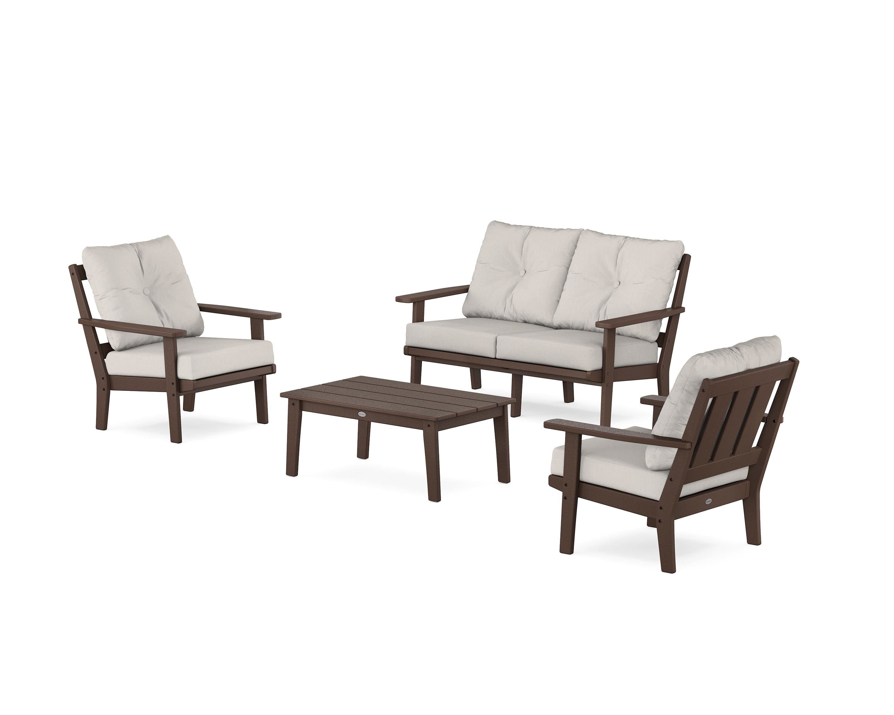 POLYWOOD Oxford 4-Piece Deep Seating Set with Loveseat in Mahogany / Cast Ash