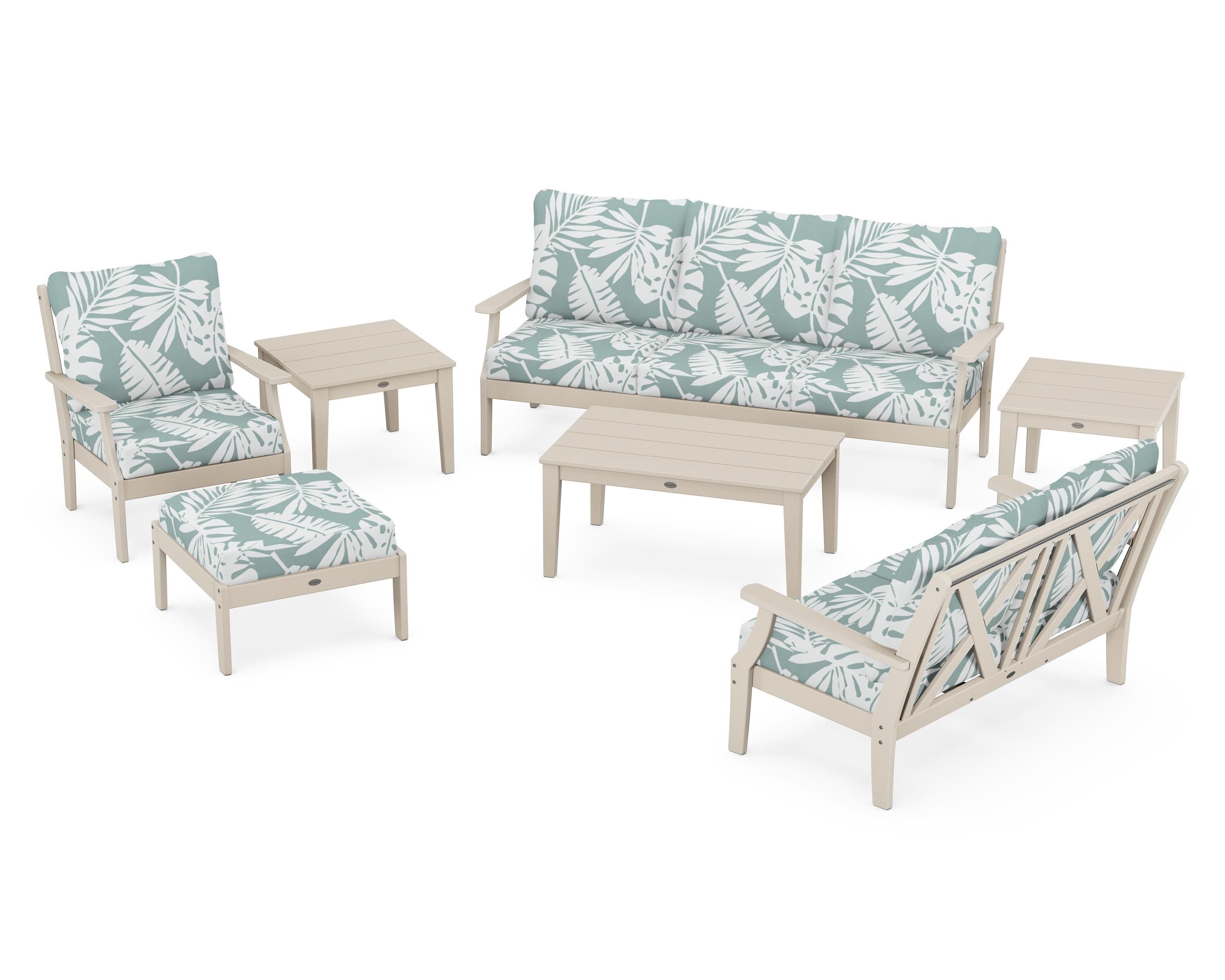 POLYWOOD Braxton 7-Piece Deep Seating Set in Sand / Leaf Glacier Spa