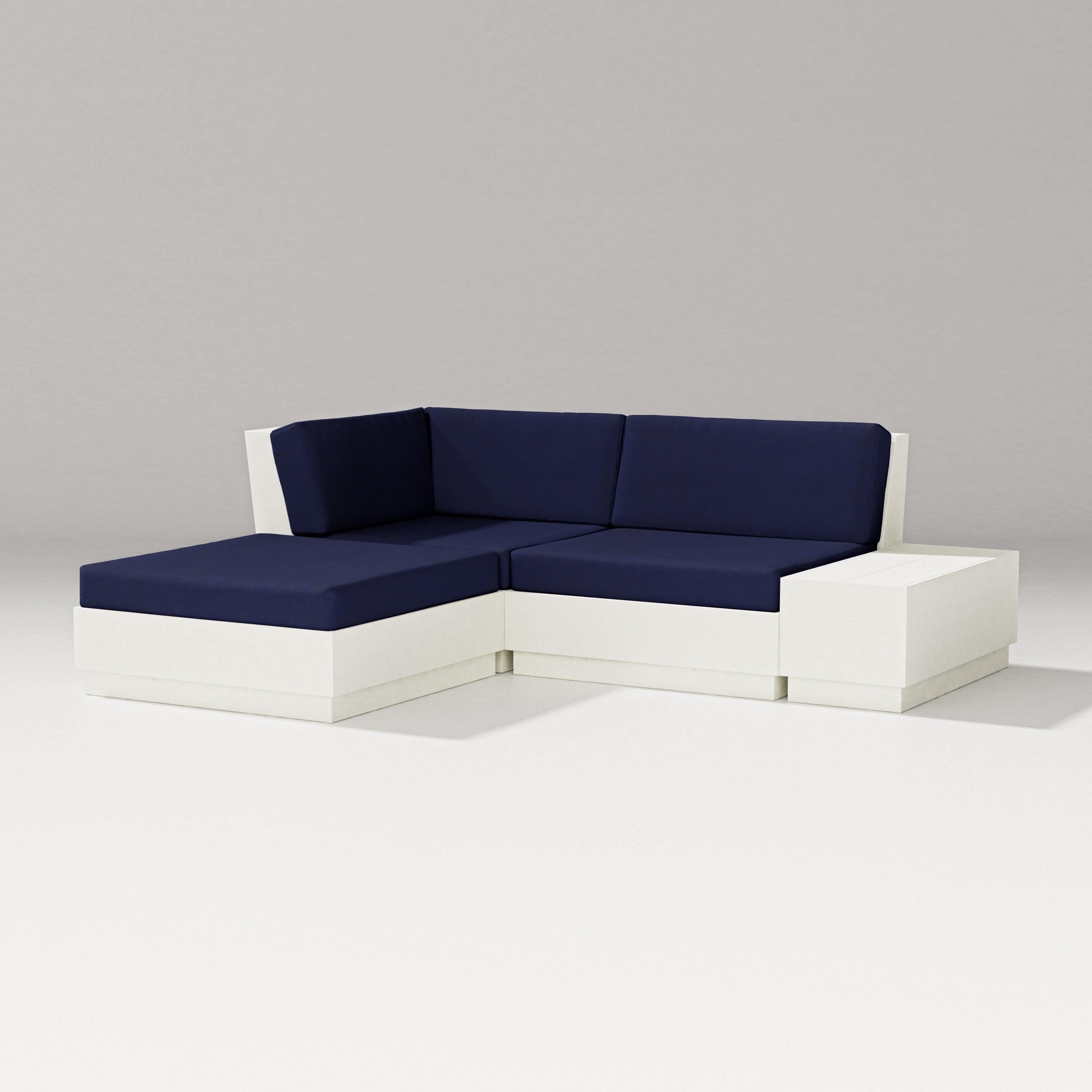 PW Designer Series Elevate Loveseat Sectional with Chaise in Vintage White / Navy