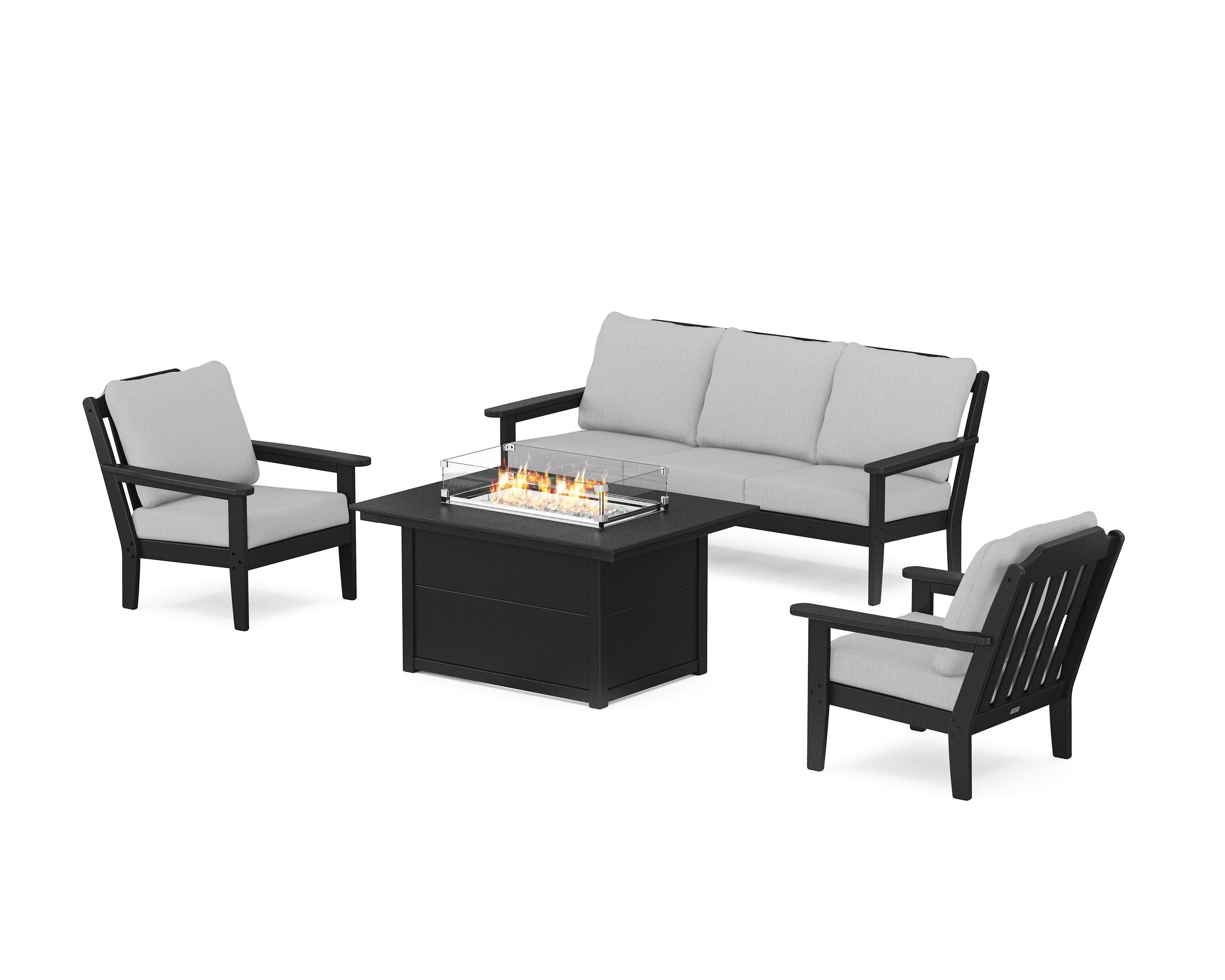 Country Living Cottage Deep Seating Fire Pit Table Set in Black / Granite