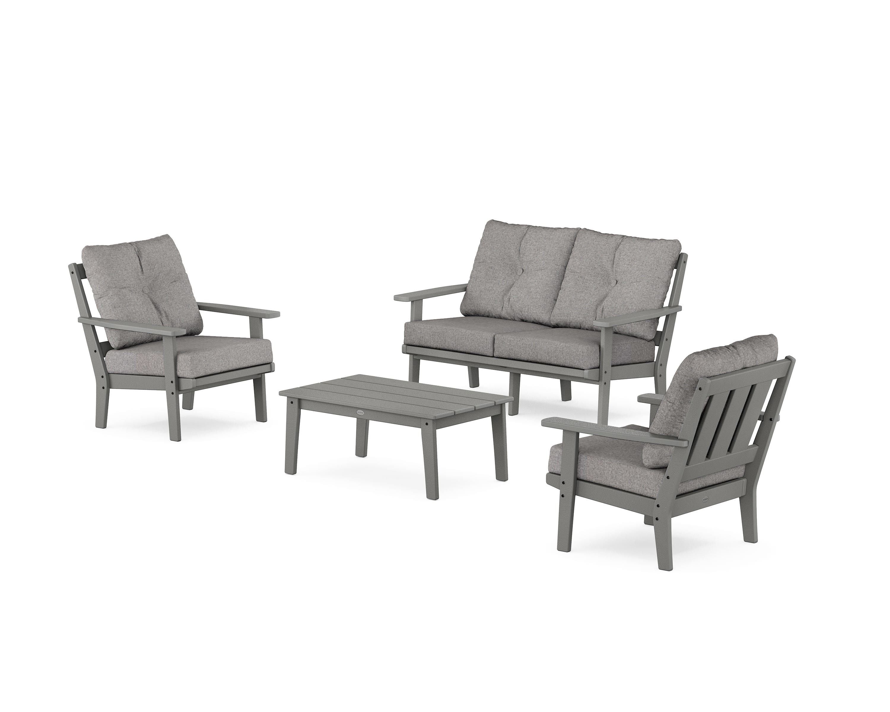 POLYWOOD Oxford 4-Piece Deep Seating Set with Loveseat in Slate Grey / Grey Mist