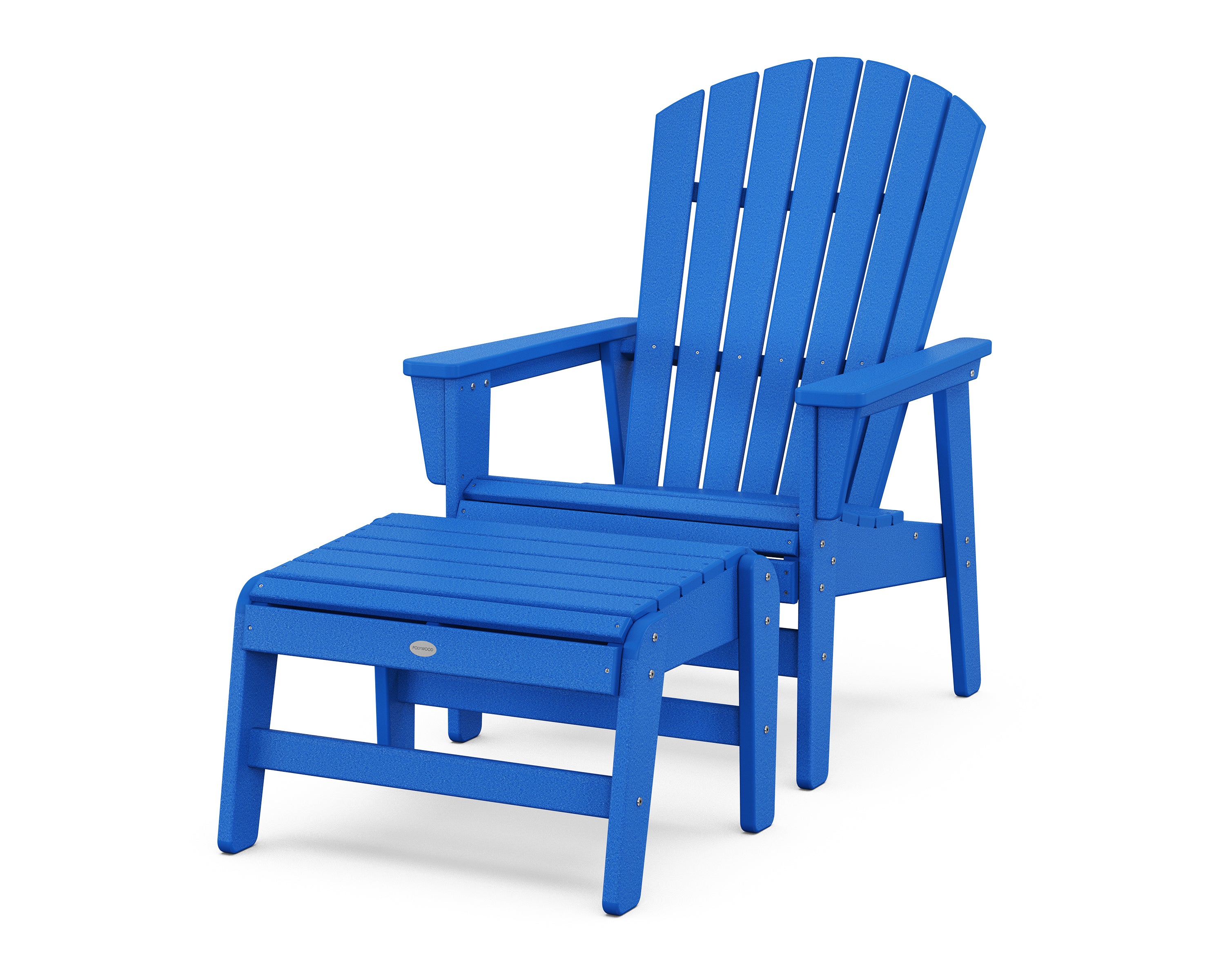 POLYWOOD Nautical Grand Upright Adirondack Chair with Ottoman in Pacific Blue